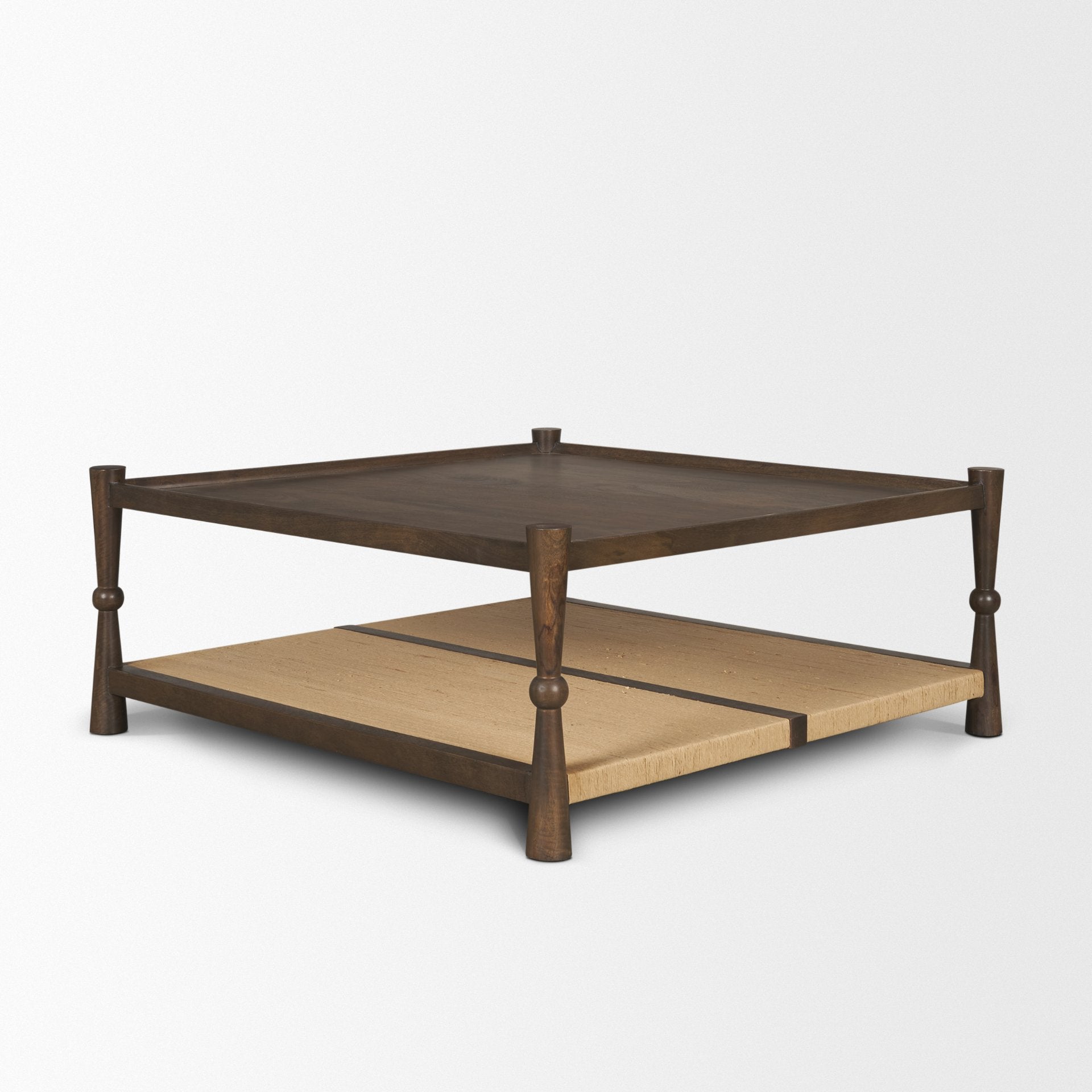 Bondi 42" Dark Brown Wood with Paper Rope Shelf Square Coffee Table