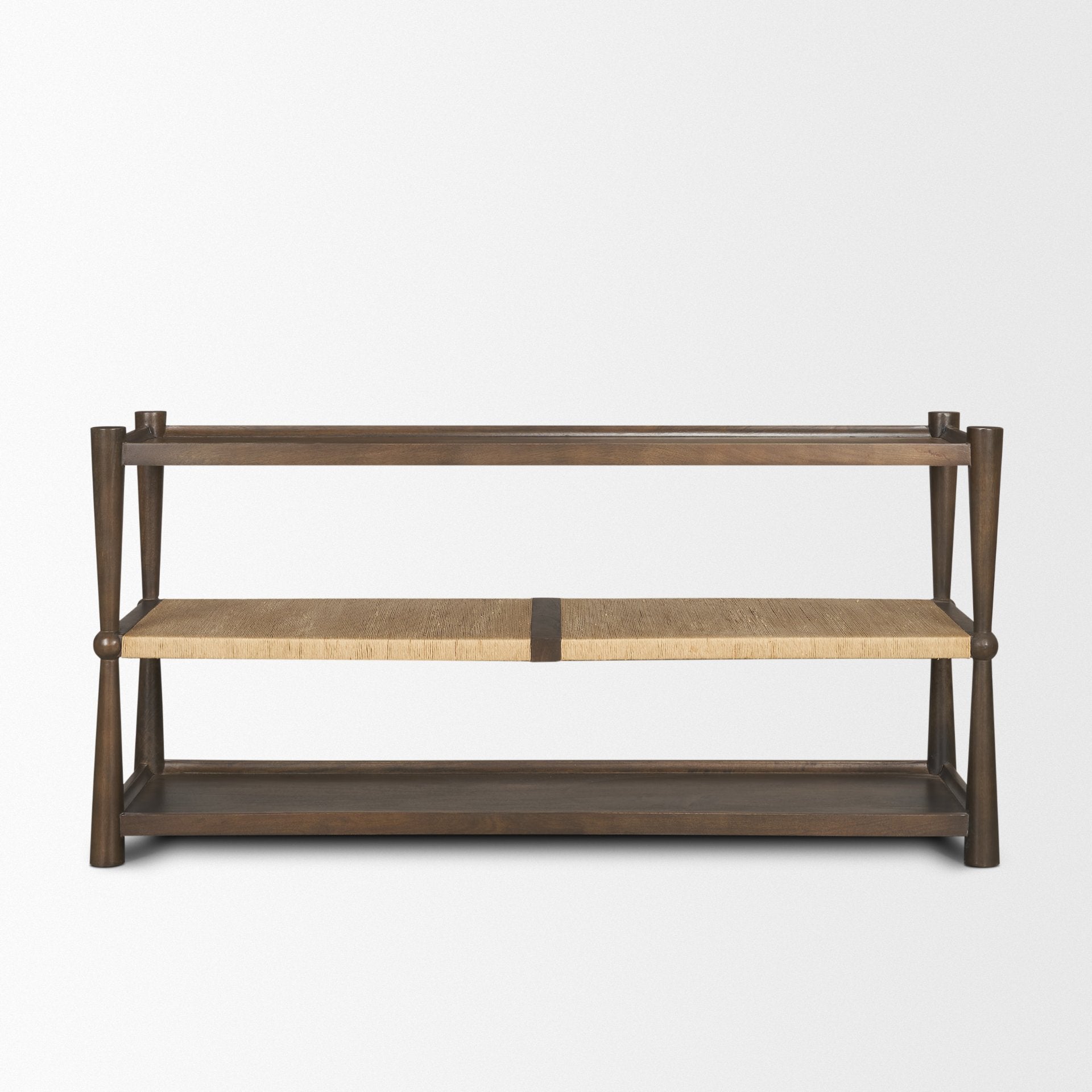 Bondi Dark Brown Wood with Paper Rope Shelf Console Table