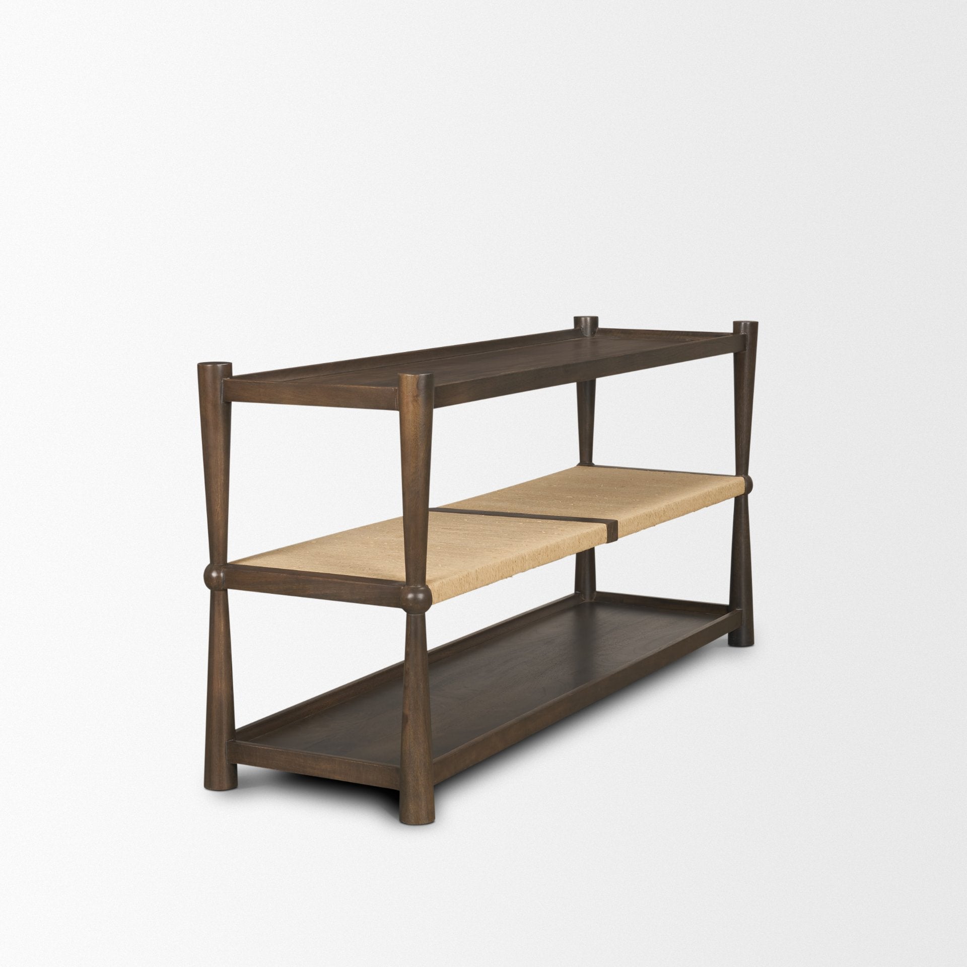 Bondi Dark Brown Wood with Paper Rope Shelf Console Table