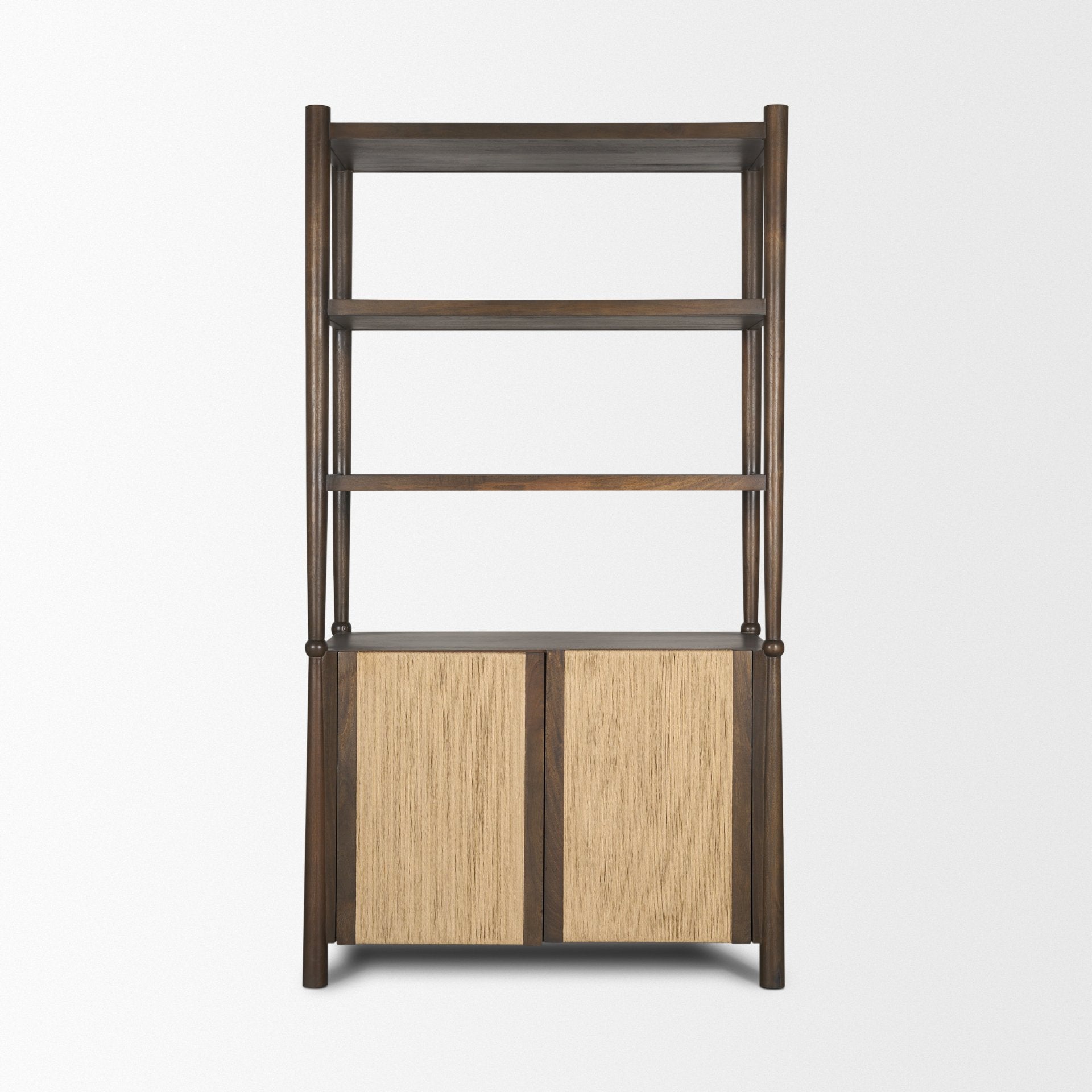 Bondi 2 Door Open Dark Brown Wood with Paper Rope Shelving Unit