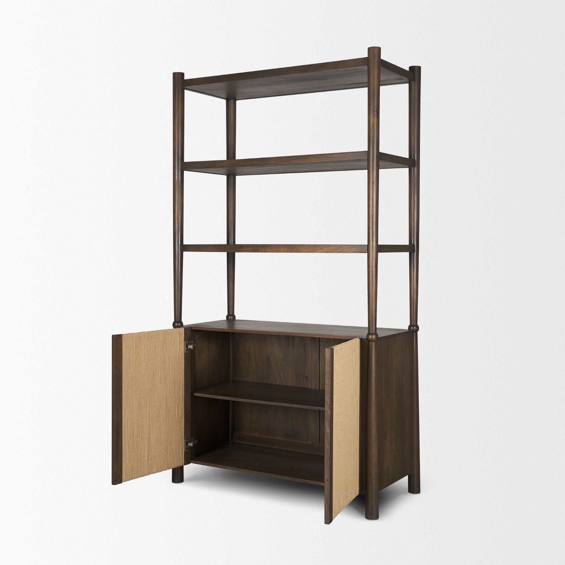 Bondi 2 Door Open Dark Brown Wood with Paper Rope Shelving Unit
