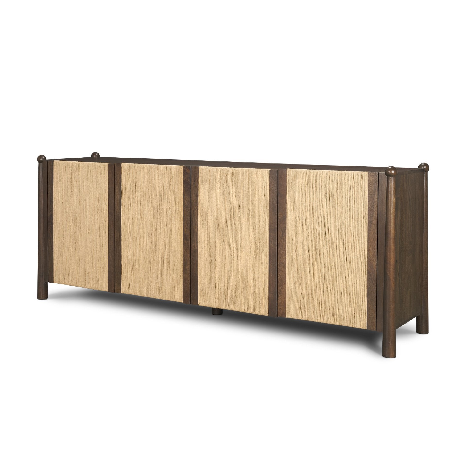Bondi 85" Dark Brown Wood with Paper Rope 4 Door Closed Sideboard