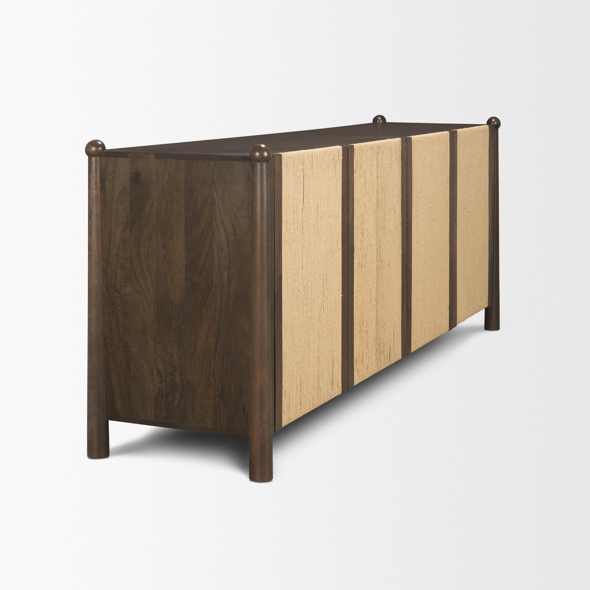 Bondi 85" Dark Brown Wood with Paper Rope 4 Door Closed Sideboard