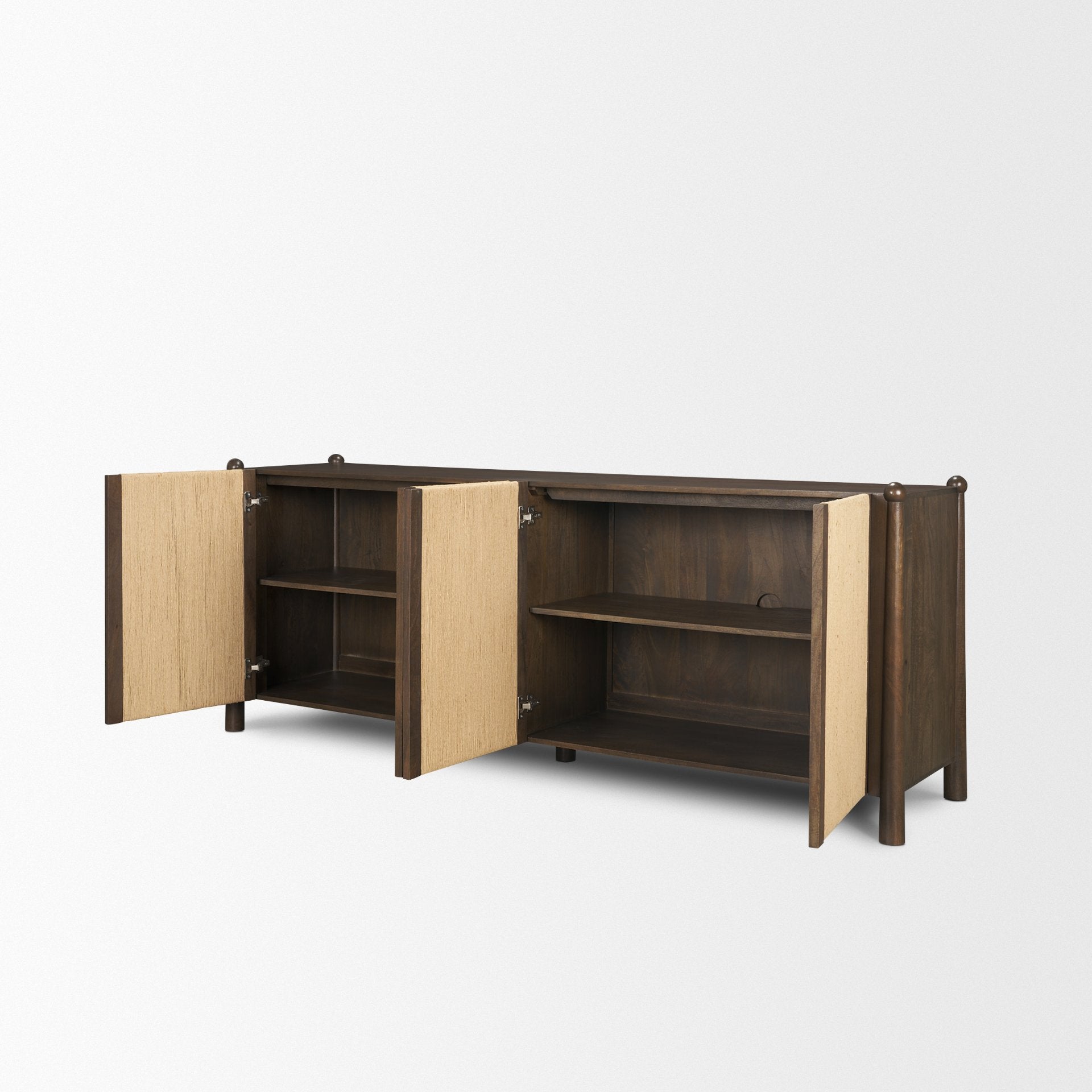 Bondi 85" Dark Brown Wood with Paper Rope 4 Door Closed Sideboard