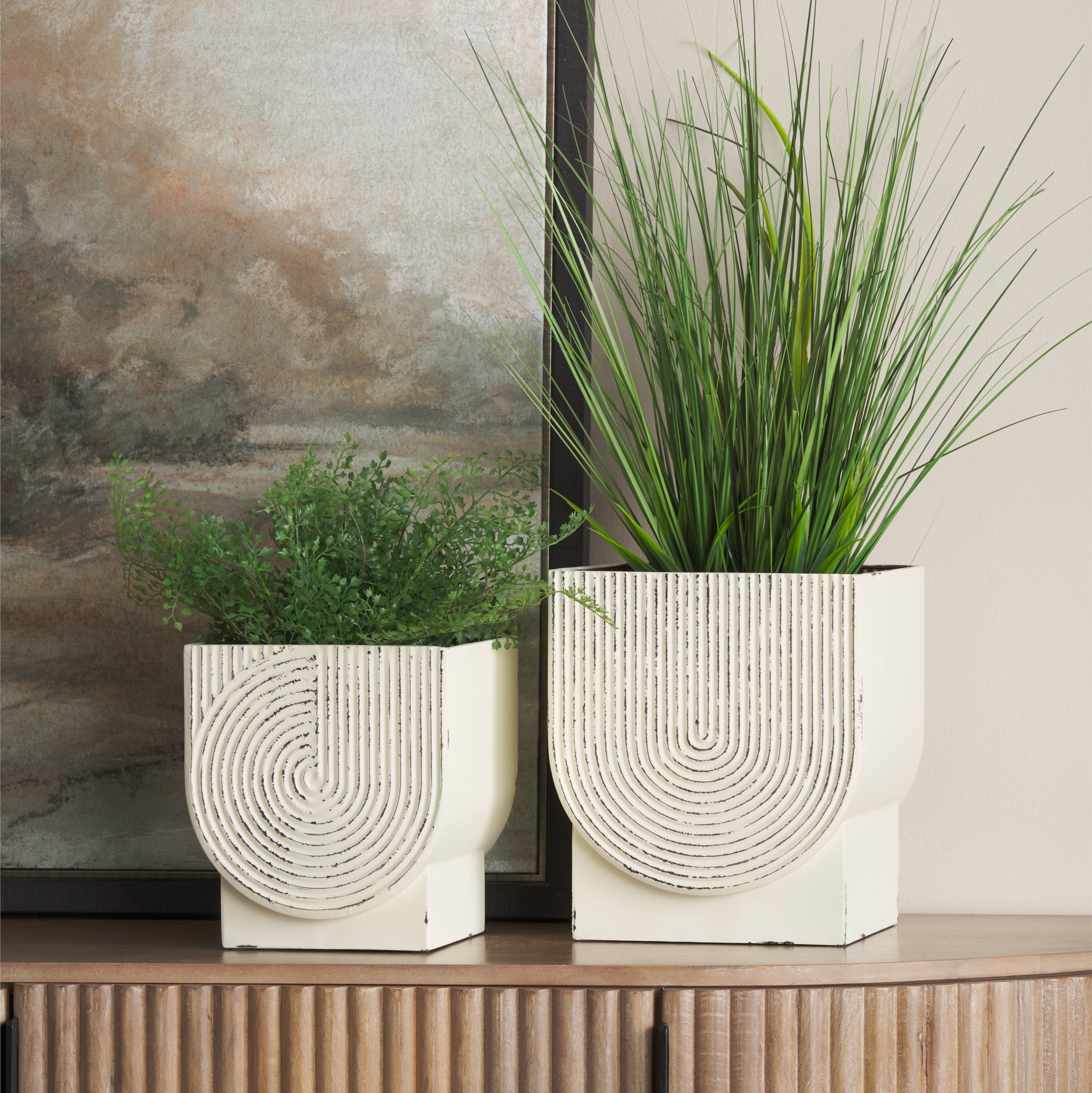 Medina Off White with Gold Antiquing Metal Planters - Set of 2
