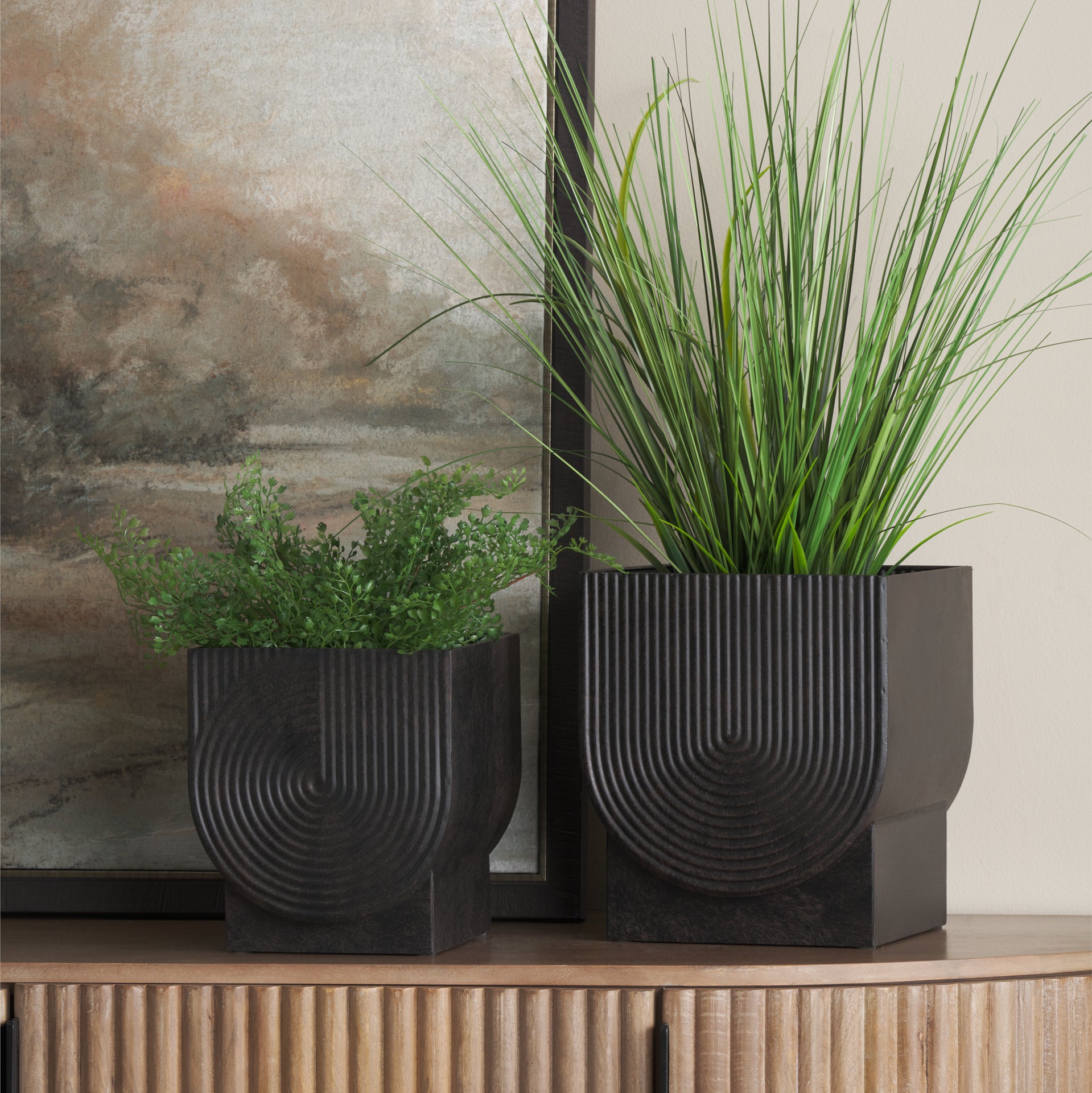 Medina Antiqued Black Metal Planters - Set of 2