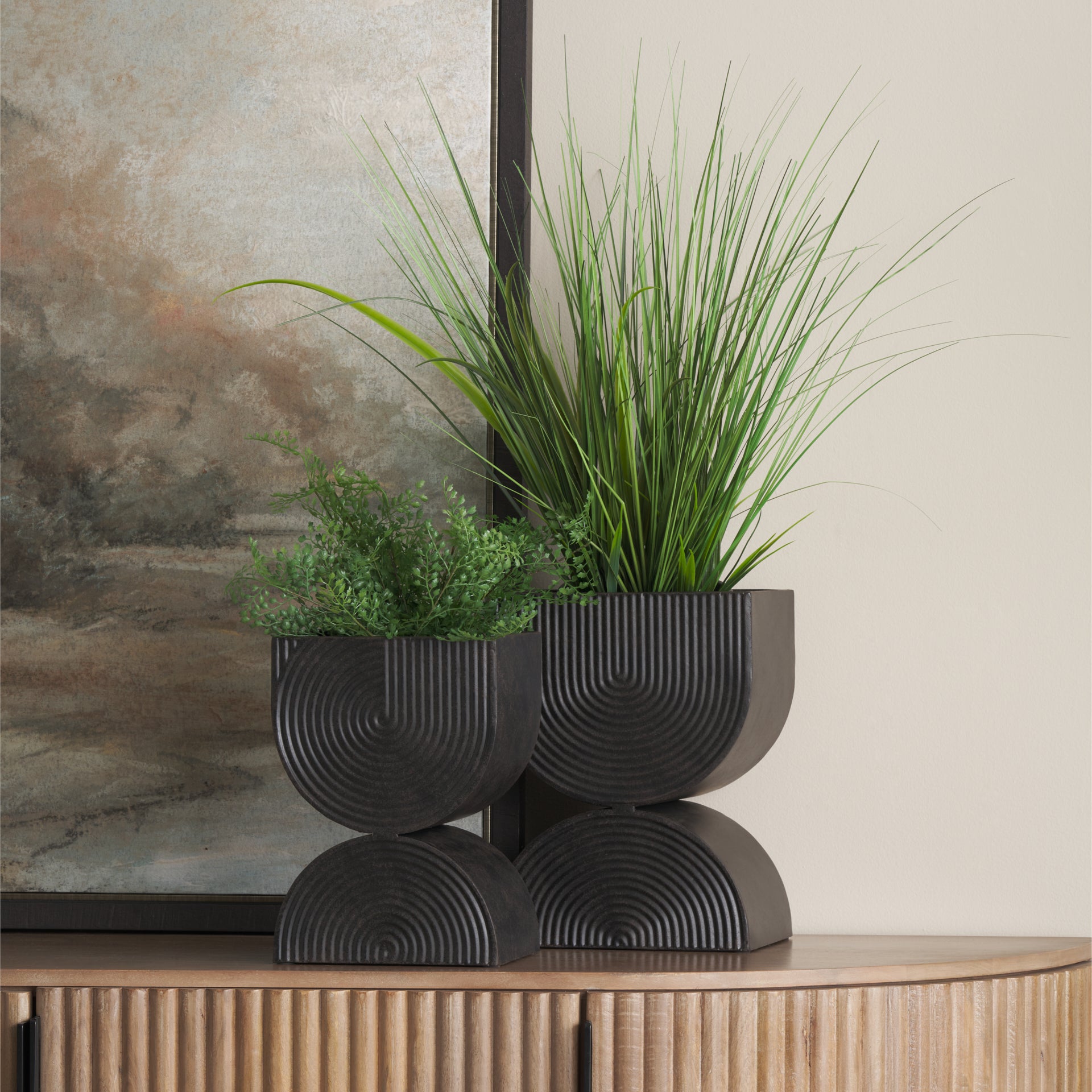 Medina Antiqued Black Tall Metal Planters - Set of 2