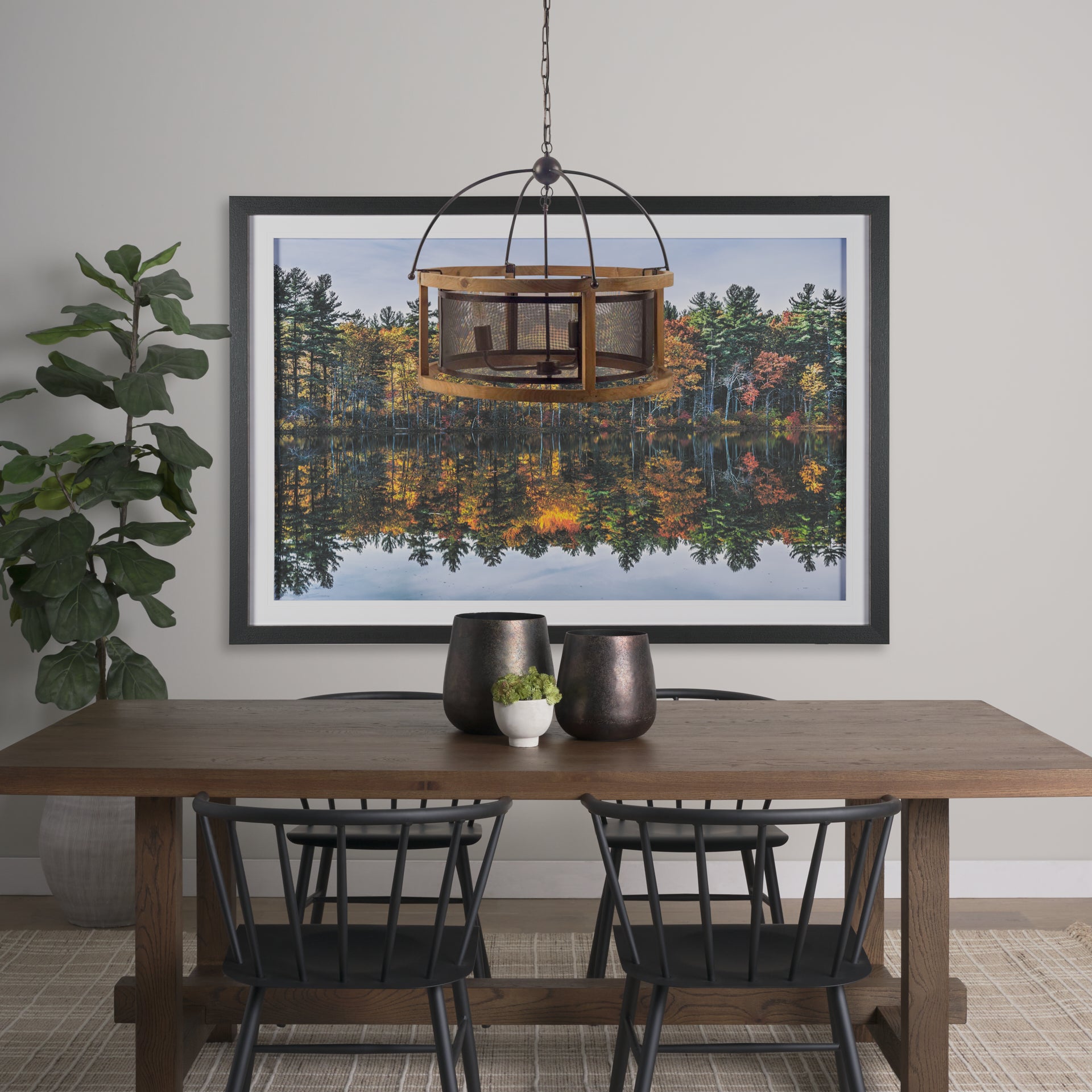 Penhill Black and Wooden Three Bulb Chandelier
