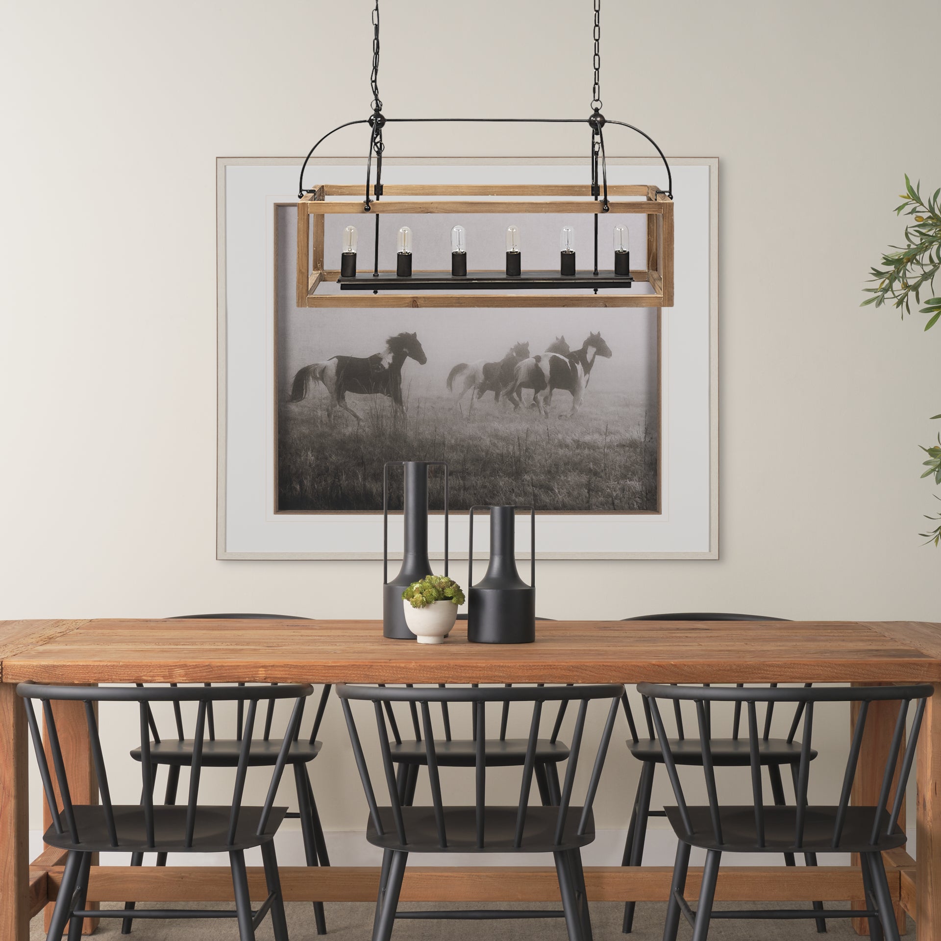 Josie Natural Wood Chassis Six Light Chandelier