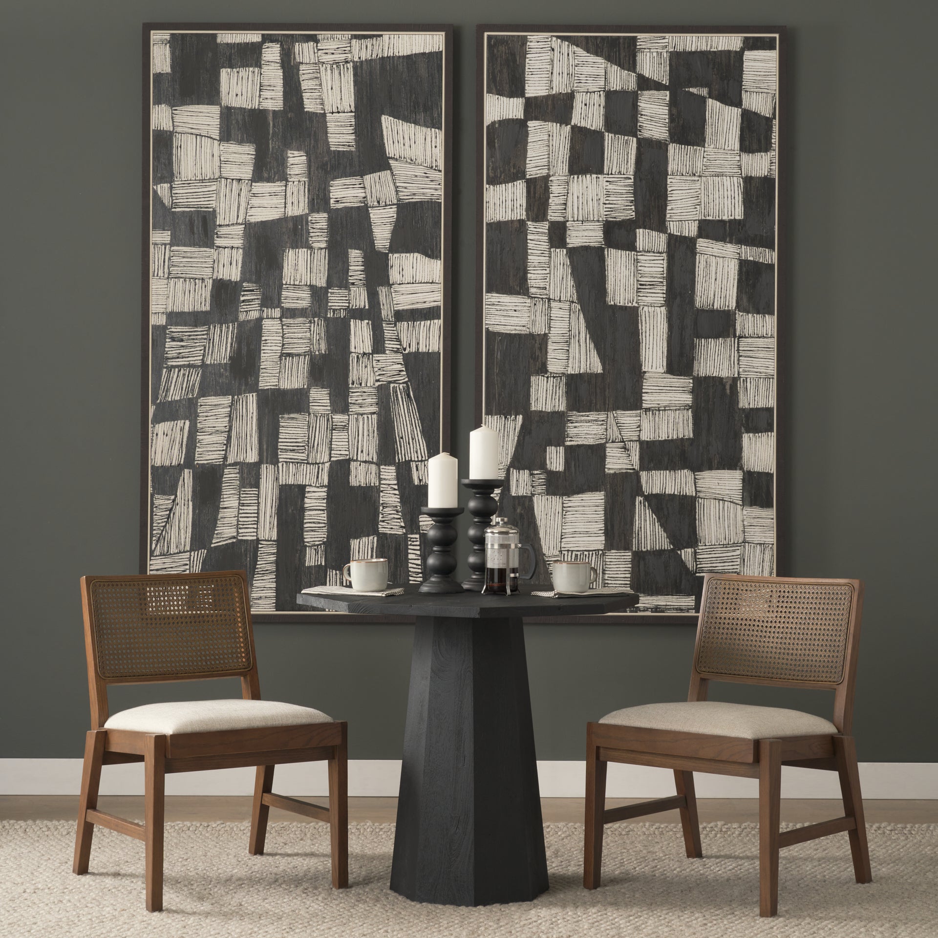 Reid Framed Brown Cane Cream Fabric Dining Chair