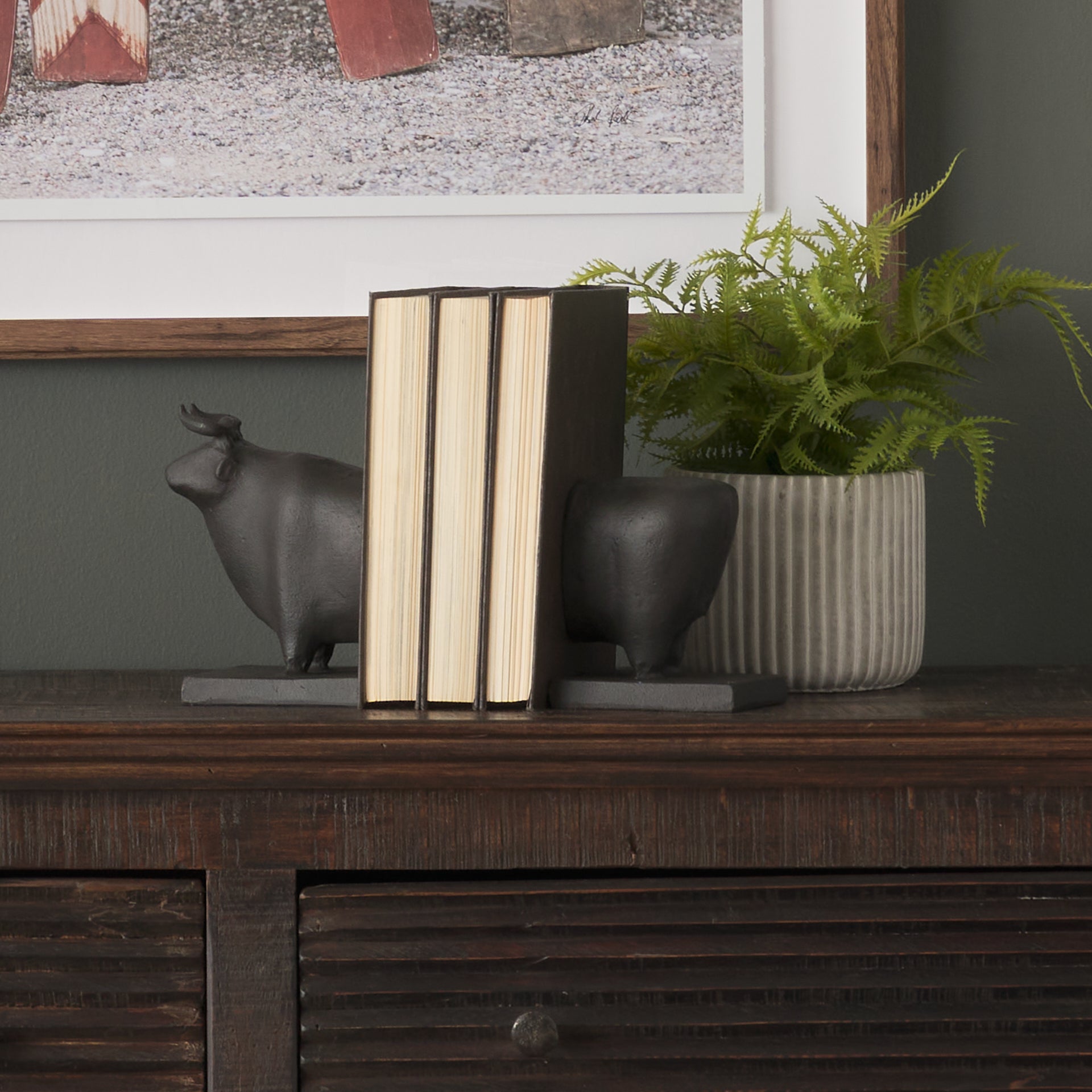 Taurus III Black Cast Aluminum Bull Bookends - Set of 2