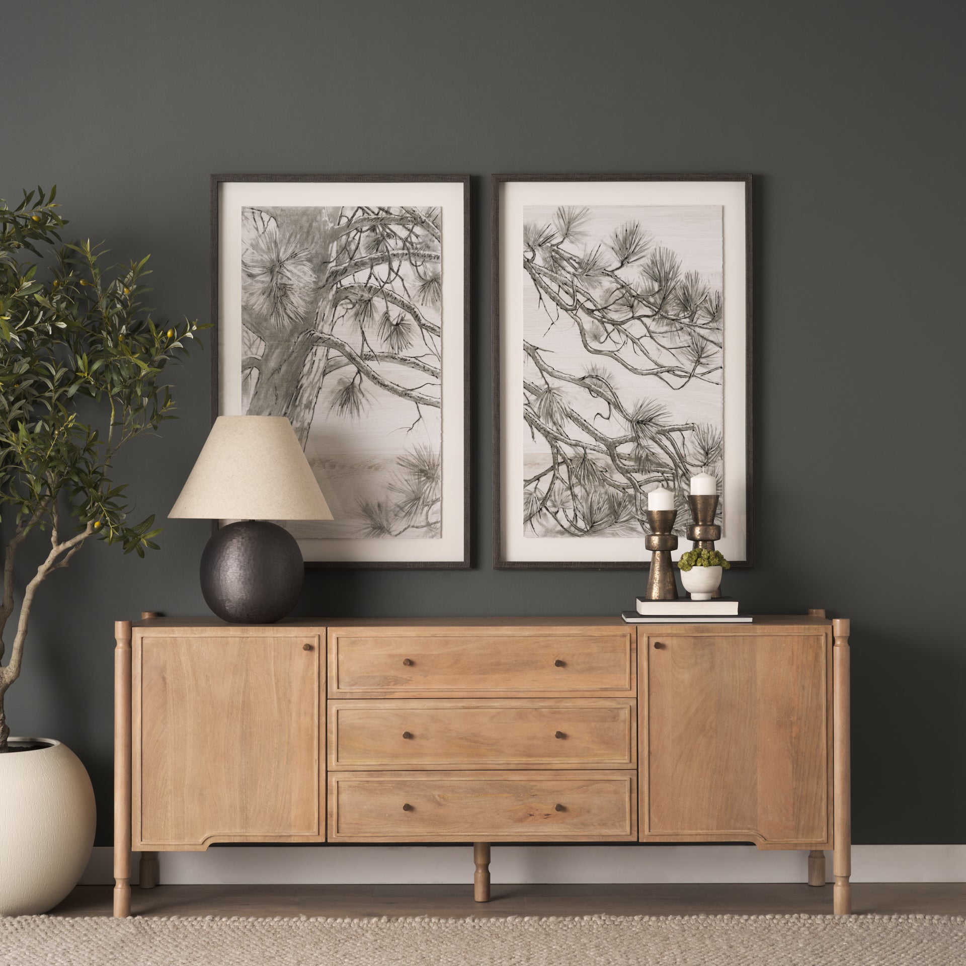 Phil Light Brown Wood 2 Door 3 Drawer Closed Sideboard