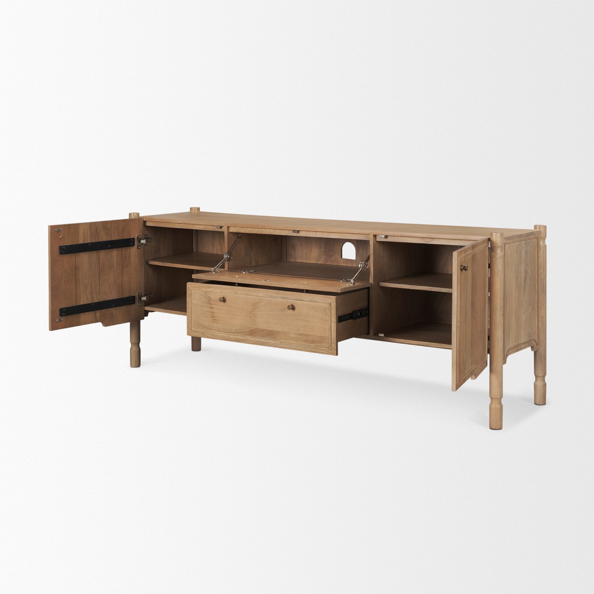 Phil Light Brown Wood 2 Door 1 Drawer with Pull Down Media Console