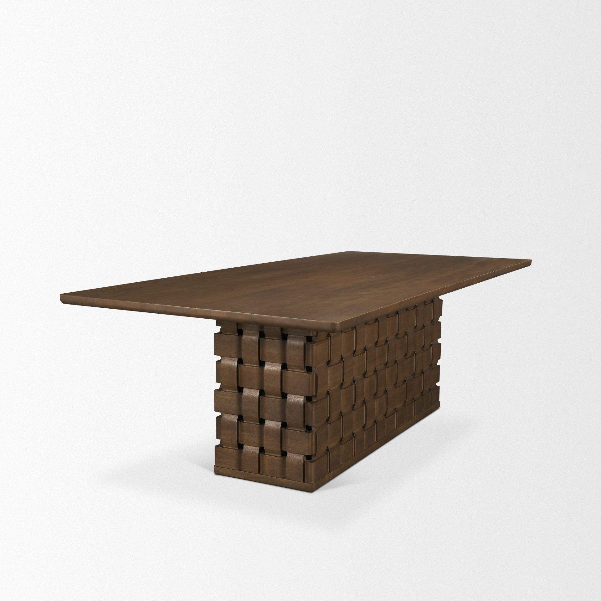 Trellyn 94" Solid Wood Carved Woven Base Rectangular Dining Table