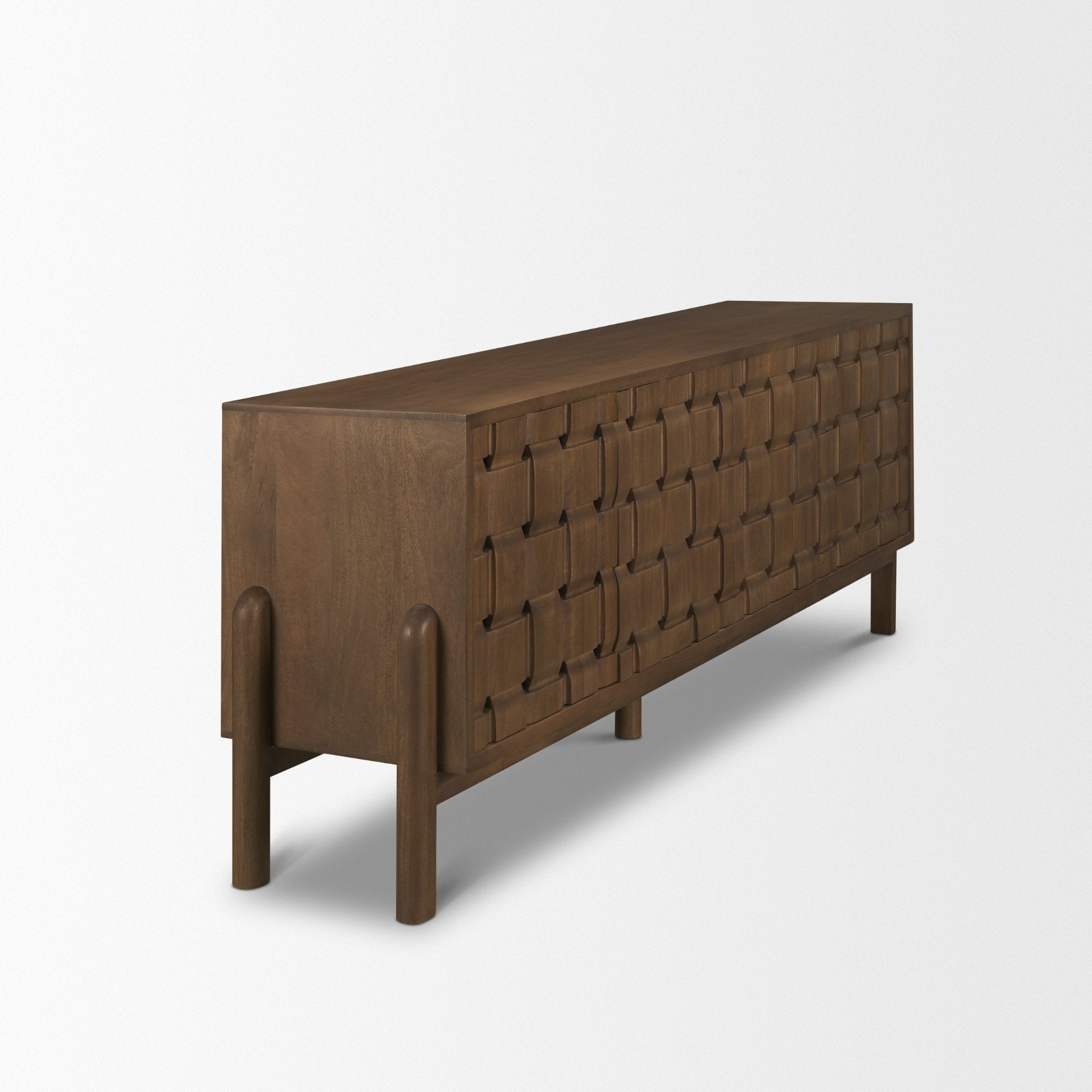 Trellyn Solid Wood 4-Door with Carved Woven Doors Closed Sideboard