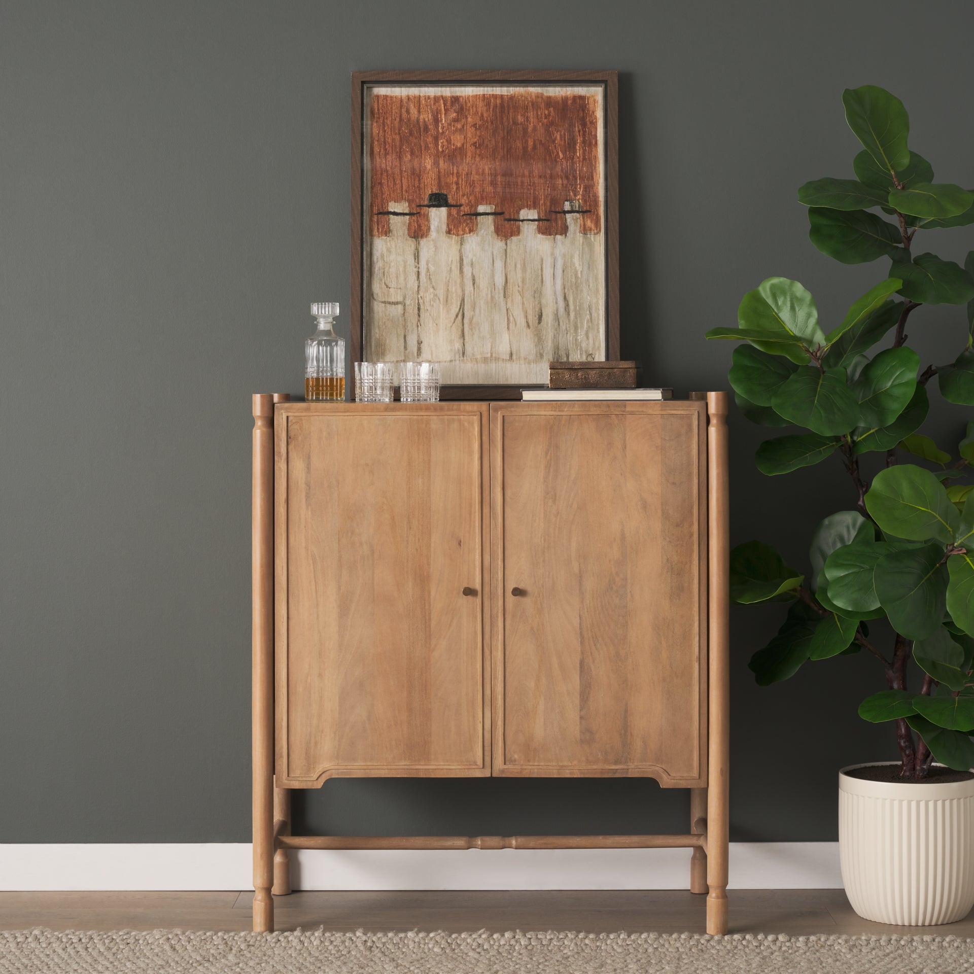 Phil Light Brown Wood 2 Door Bar Cabinet
