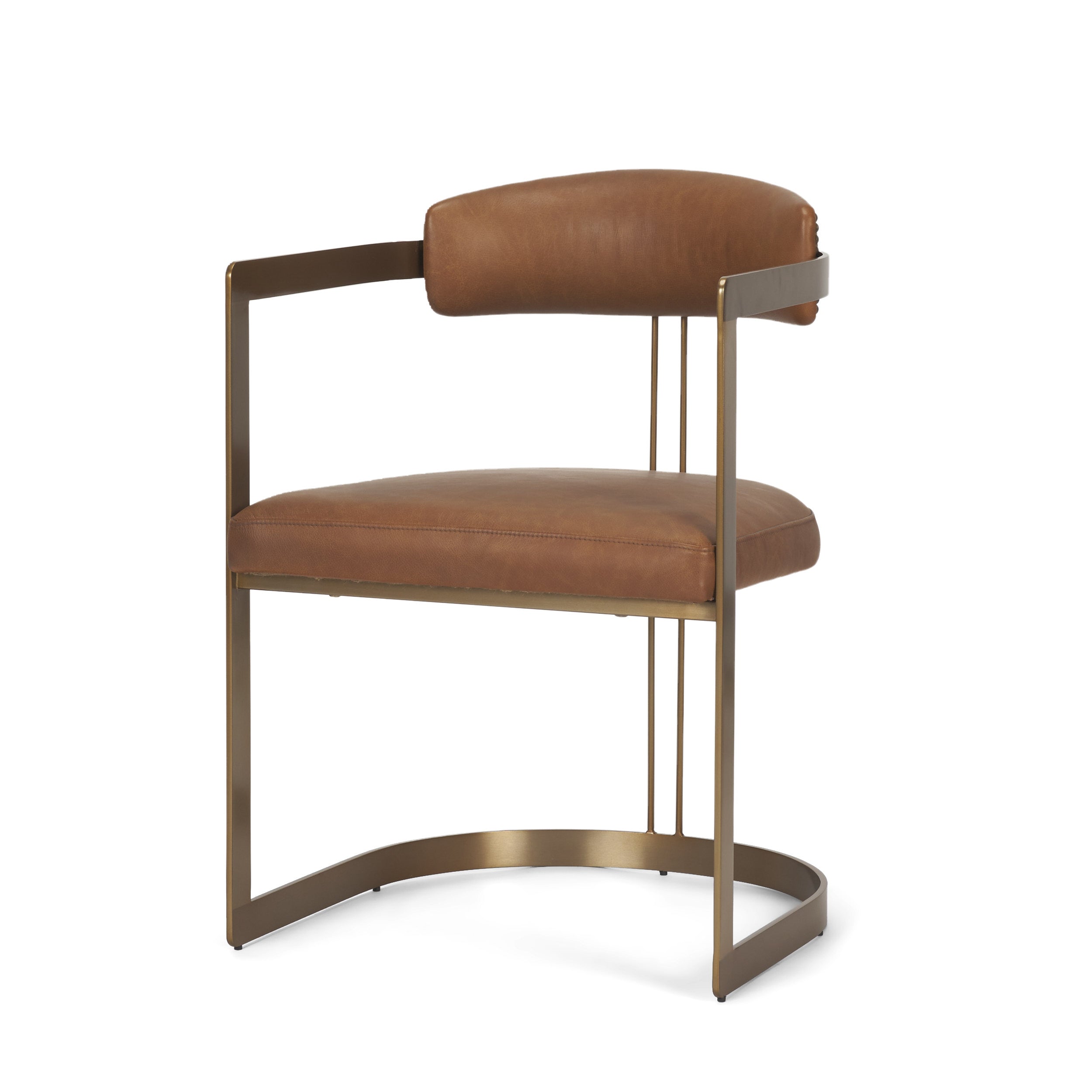 Hollyfield I Brown Leather Seat Gold Iron Frame Dining Chair