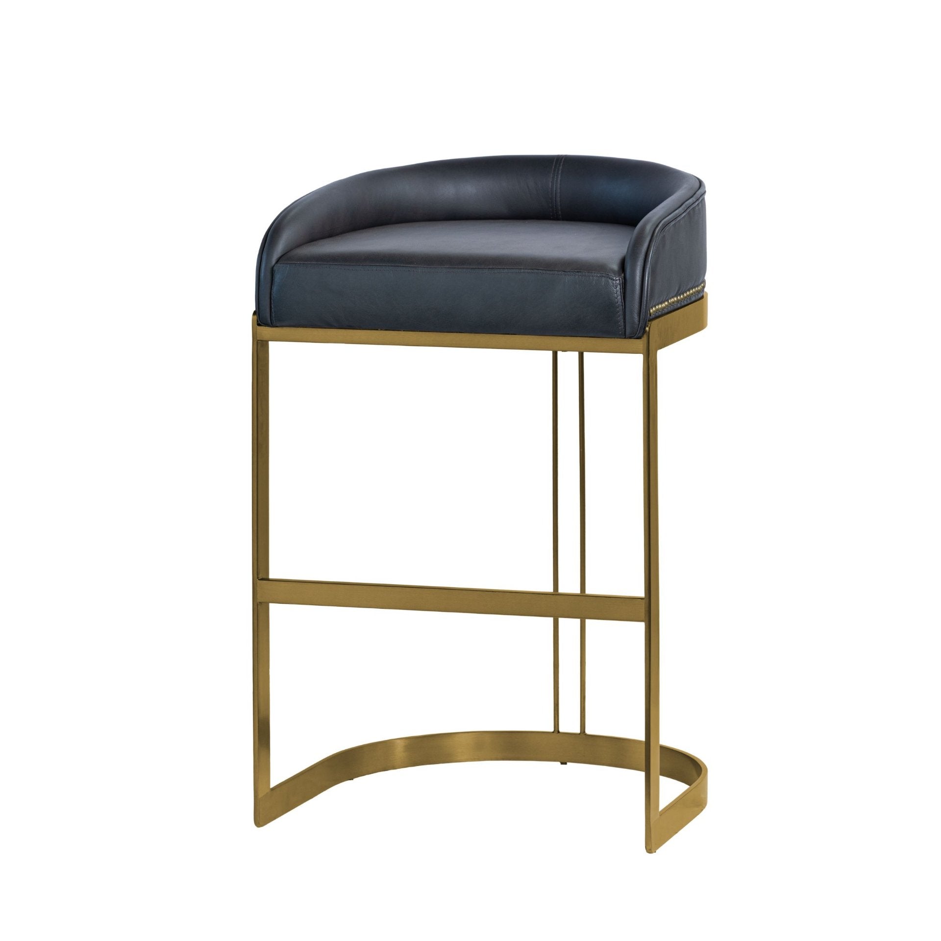 Hollyfield II Leather Seat Gold Metal Base Bar Stool