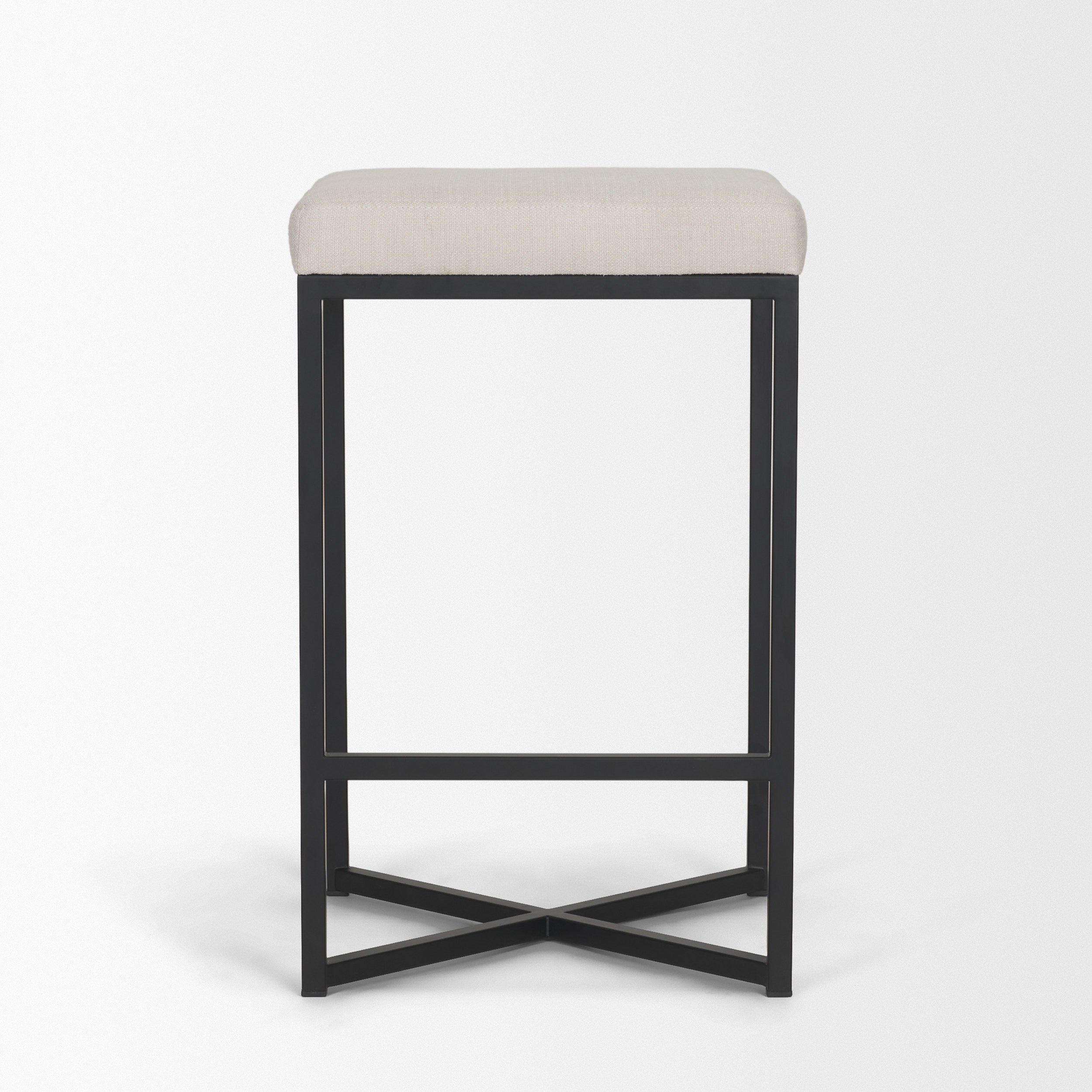 Frodo 26.5H Seat Height White Fabric Seat Black Metal Base Stool