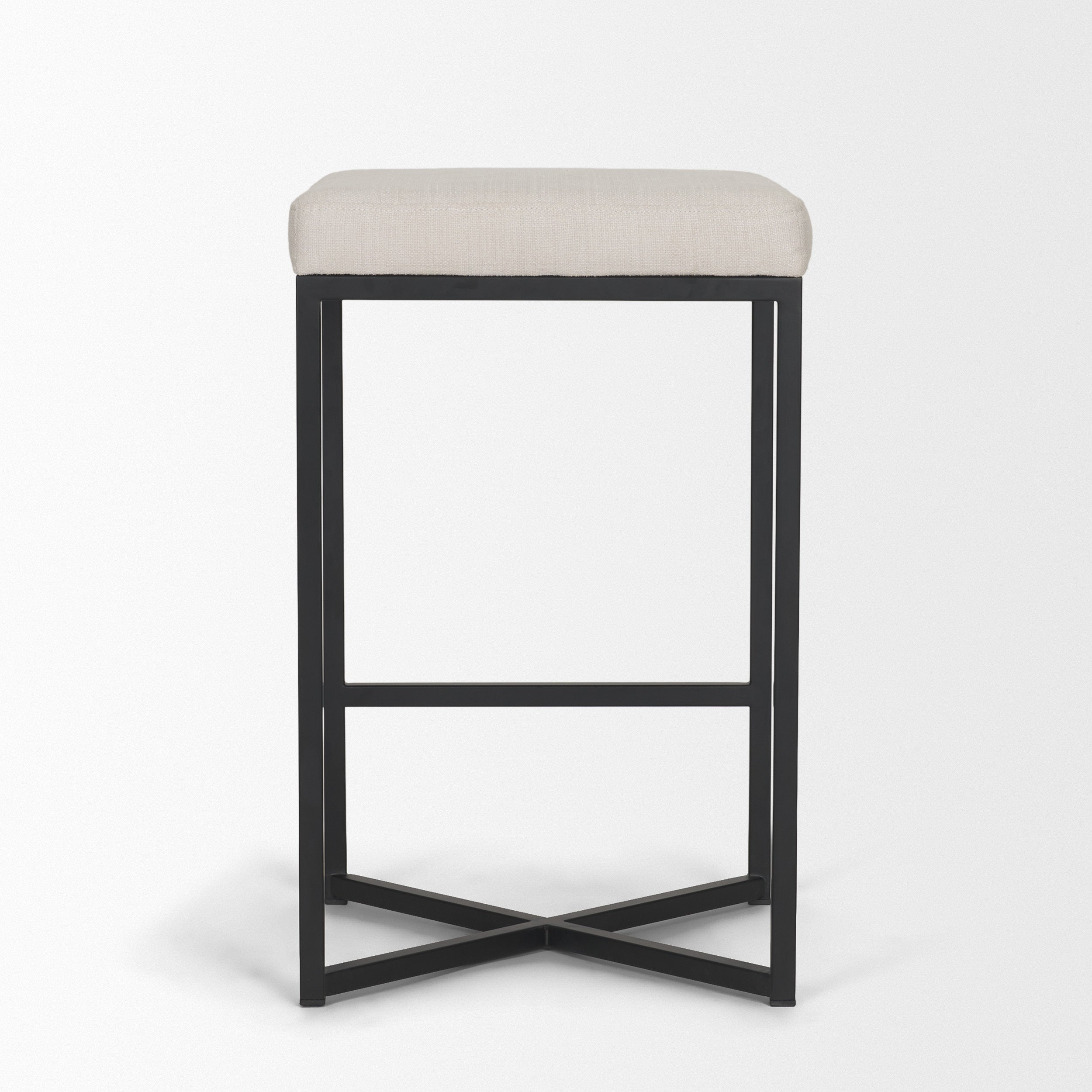 Frodo 26.5H Seat Height White Fabric Seat Black Metal Base Stool
