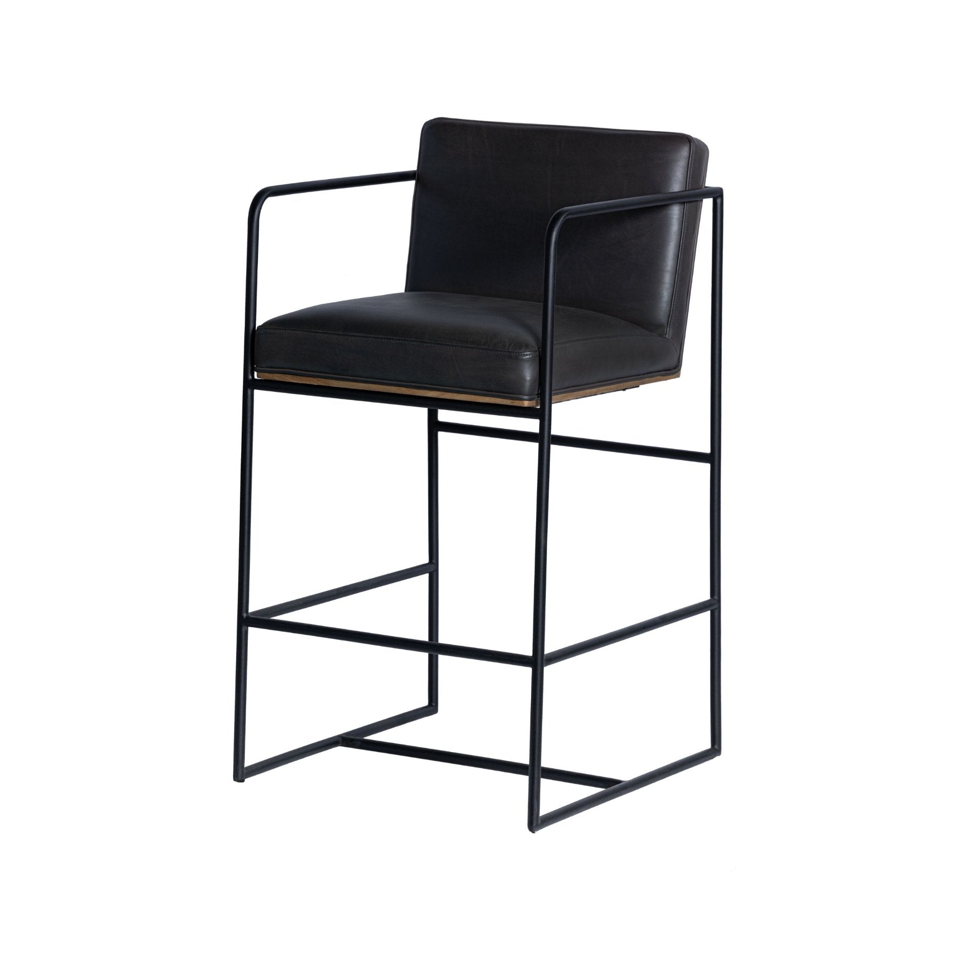 Stamford 36"H Leather Seat with Wood Back Metal Counter Stool