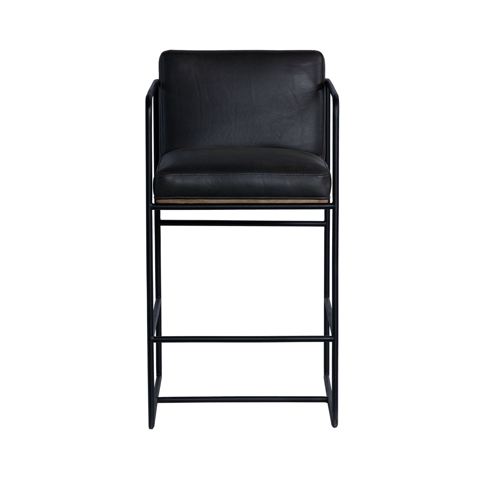 Stamford 36"H Leather Seat with Wood Back Metal Counter Stool