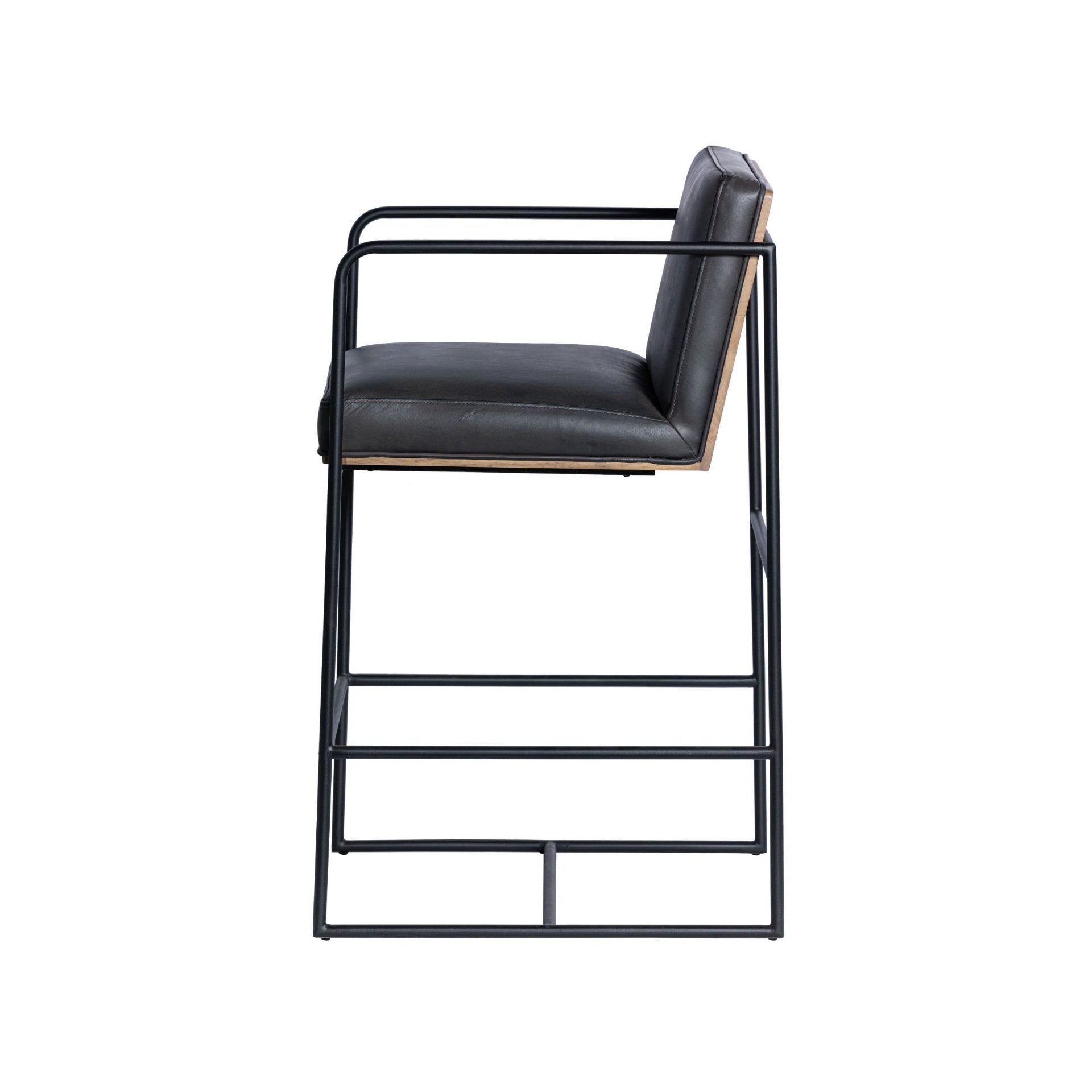 Stamford 36"H Leather Seat with Wood Back Metal Counter Stool