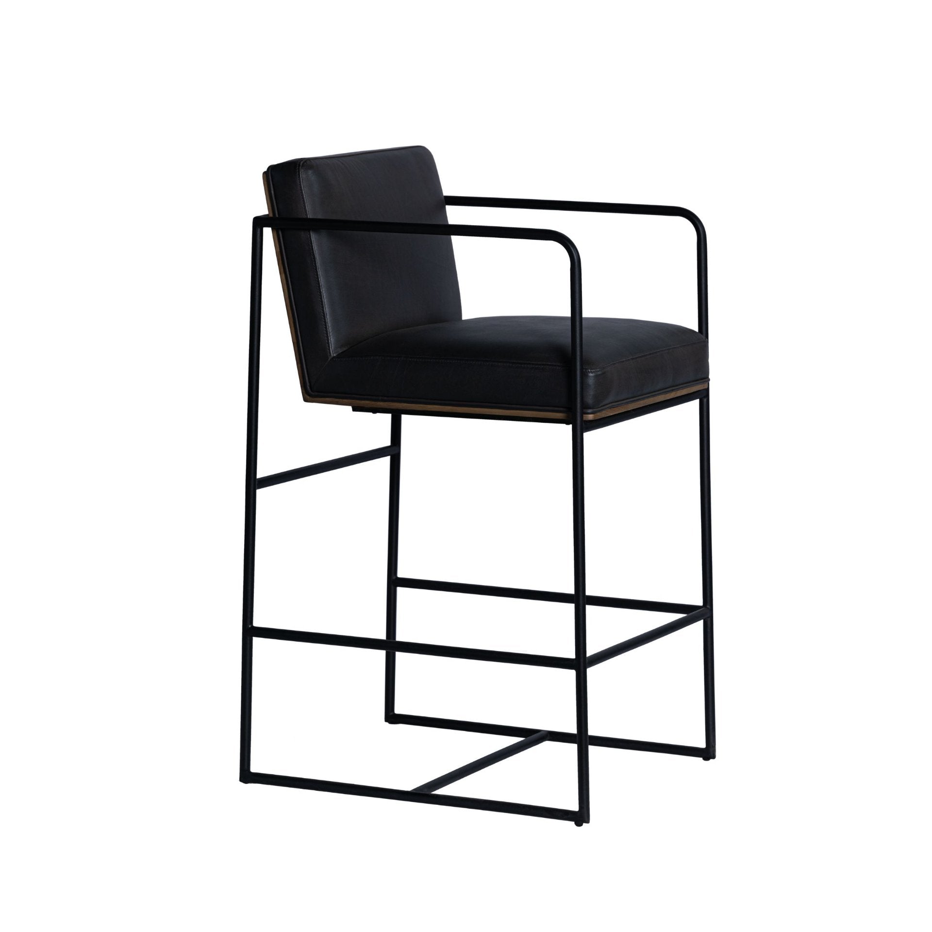 Stamford 36"H Leather Seat with Wood Back Metal Counter Stool