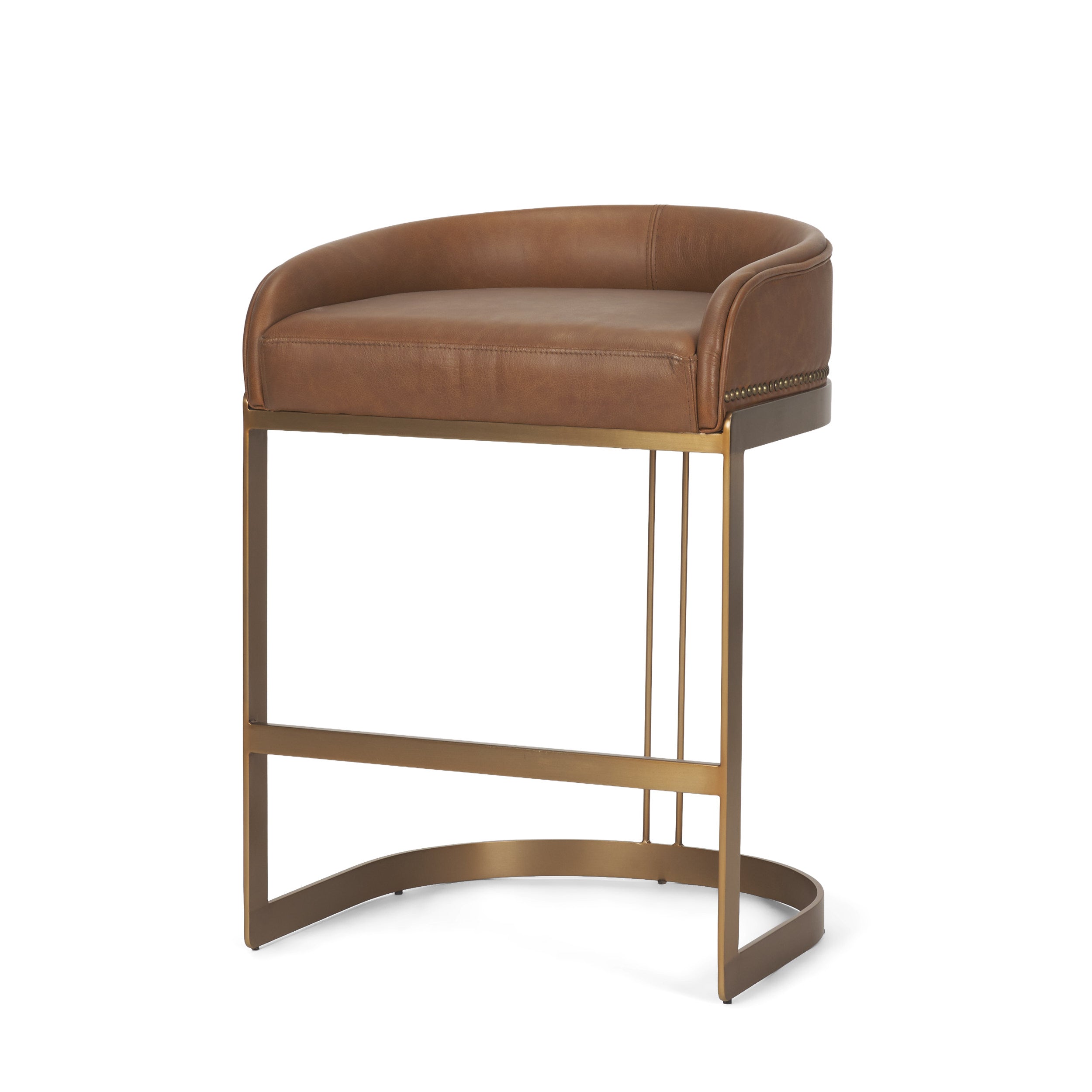 Hollyfield II Leather Seat Gold Metal Base Counter Stool