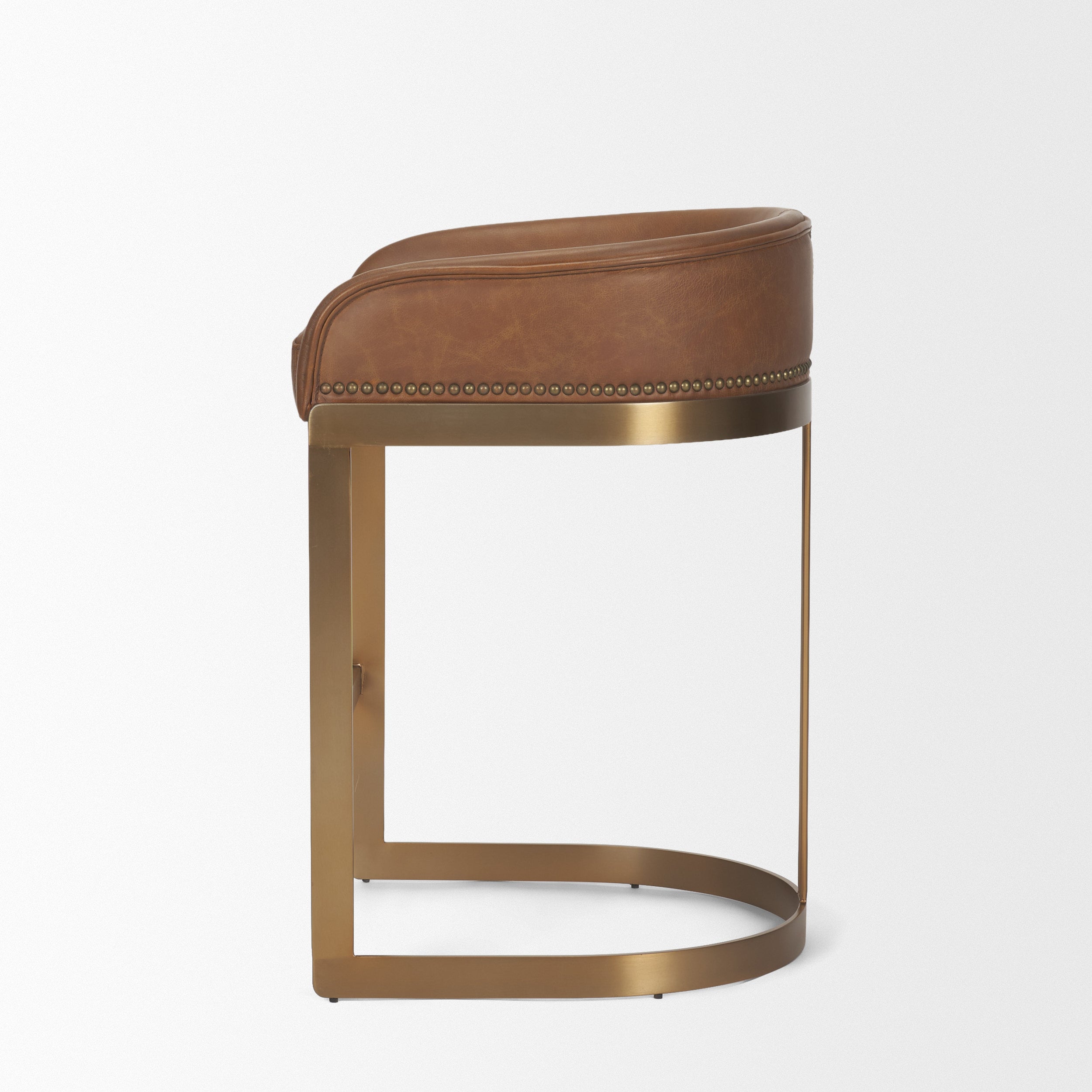 Hollyfield II Leather Seat Gold Metal Base Counter Stool