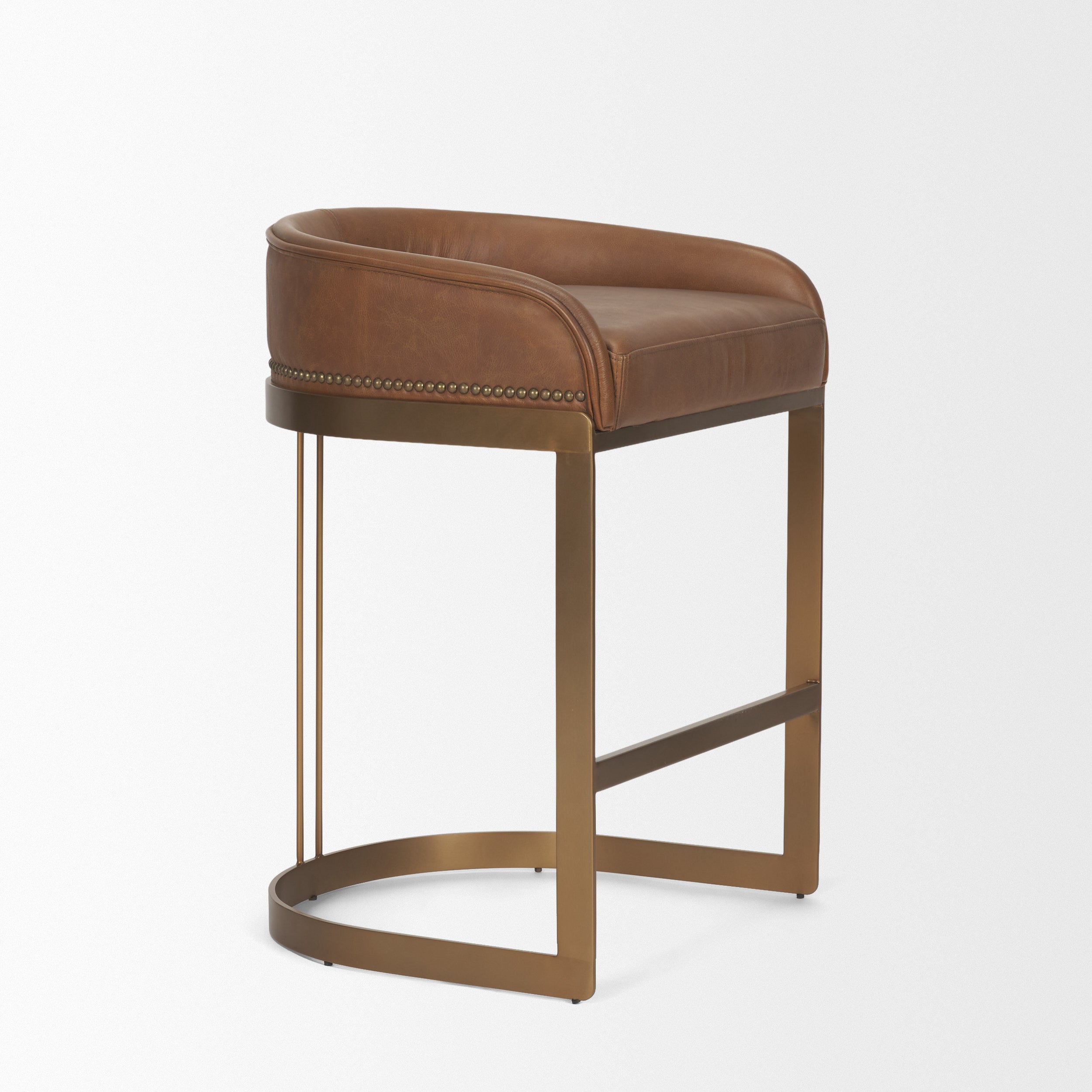 Hollyfield II Leather Seat Gold Metal Base Counter Stool