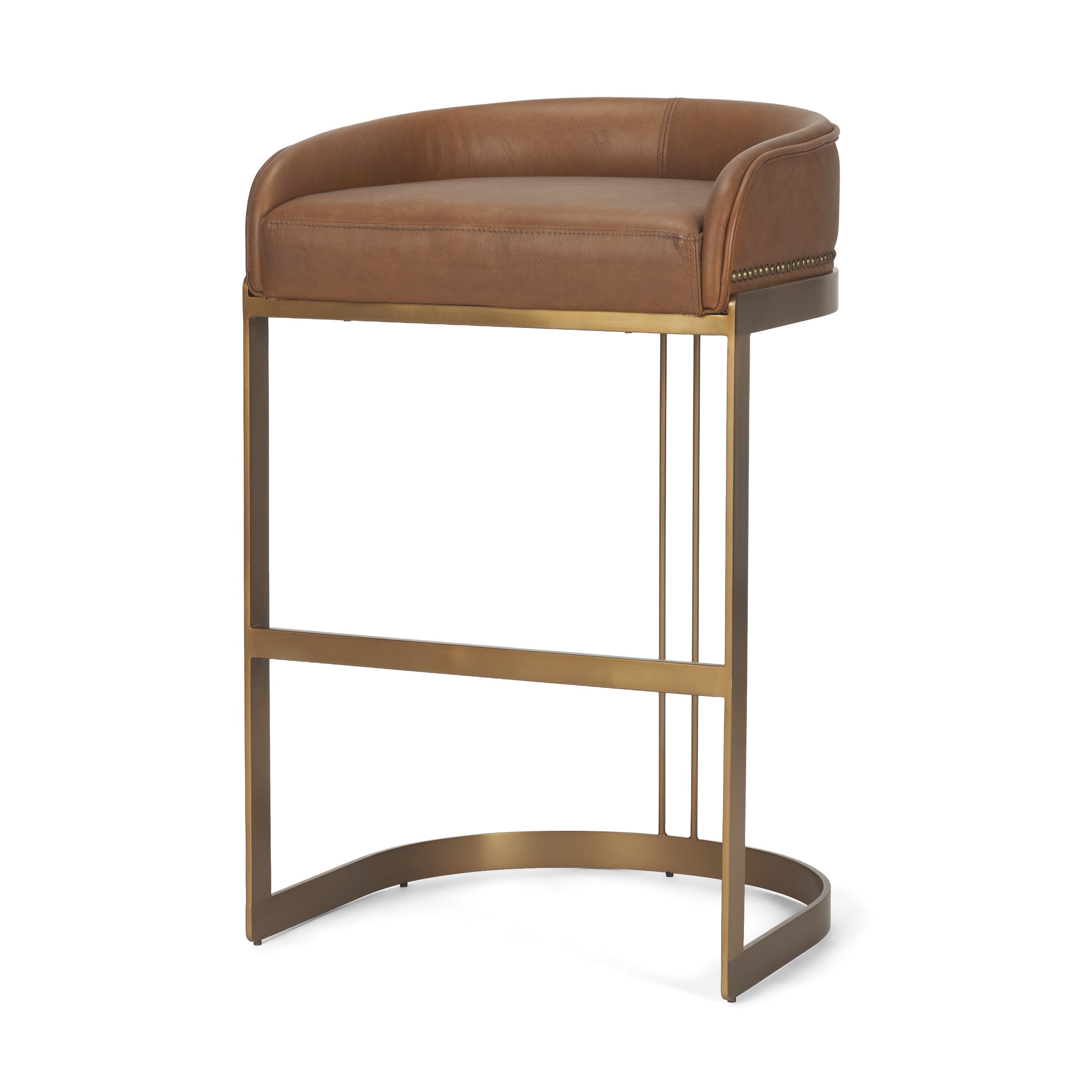 Hollyfield II Leather Seat Gold Metal Base Bar Stool
