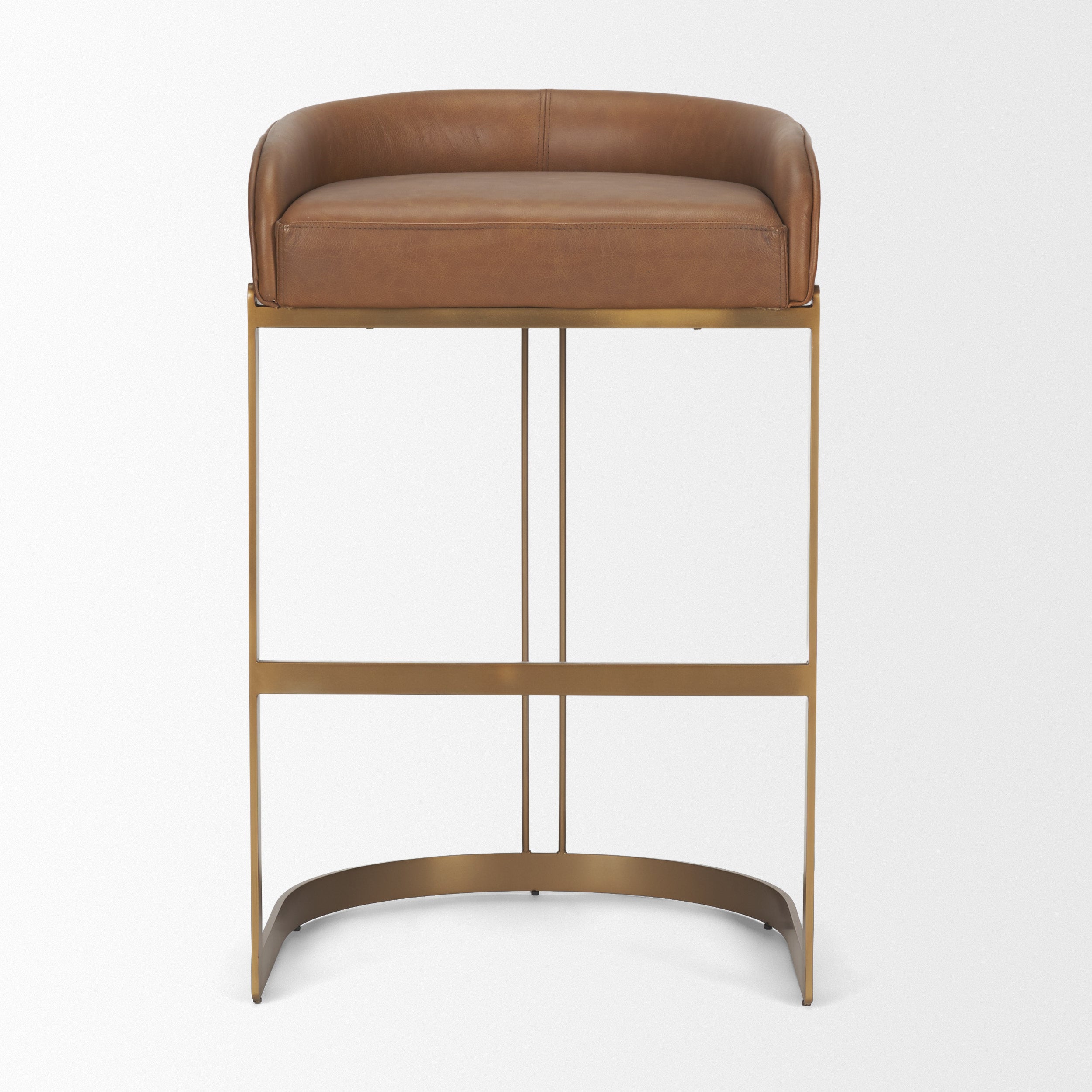 Hollyfield II Leather Seat Gold Metal Base Bar Stool