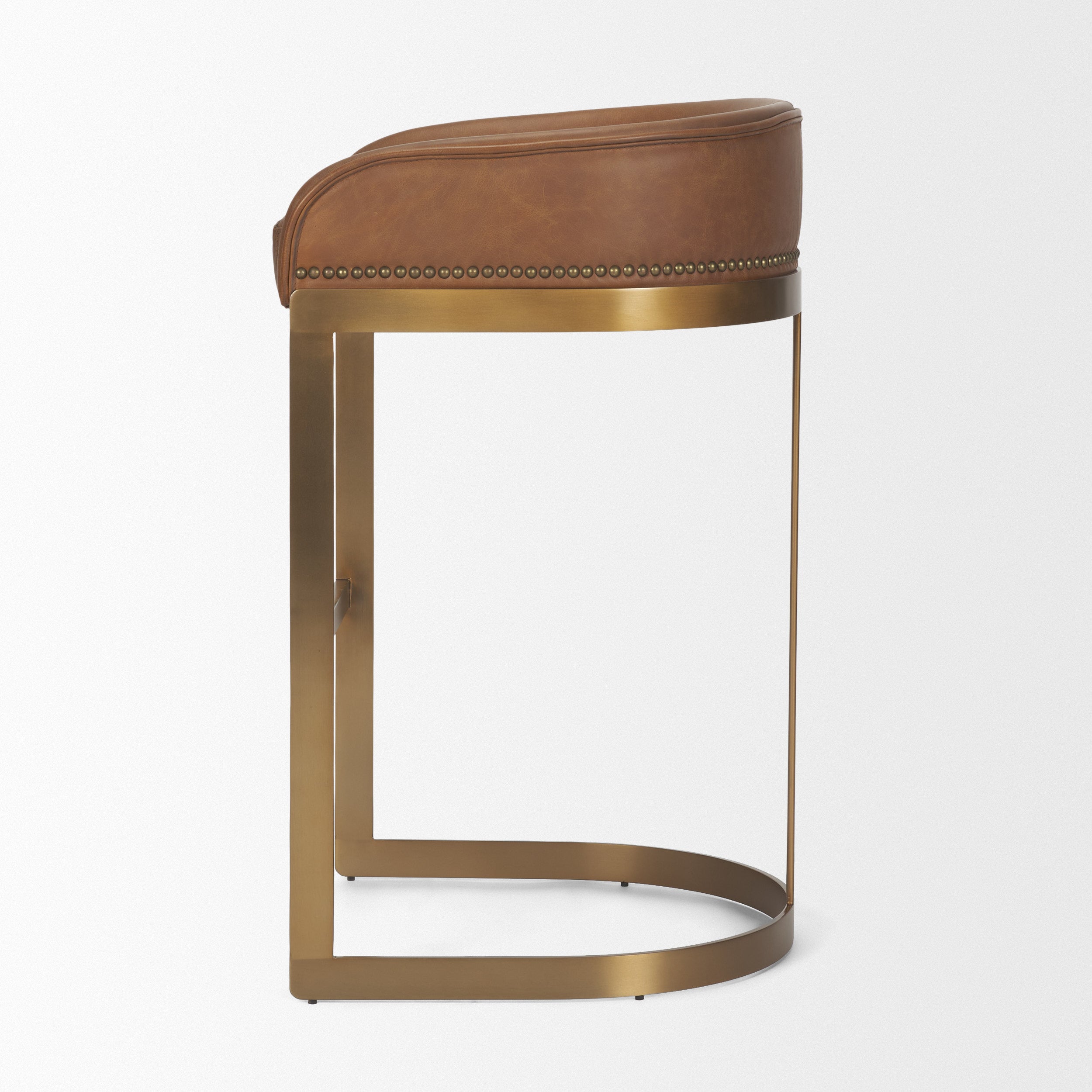 Hollyfield II Leather Seat Gold Metal Base Bar Stool