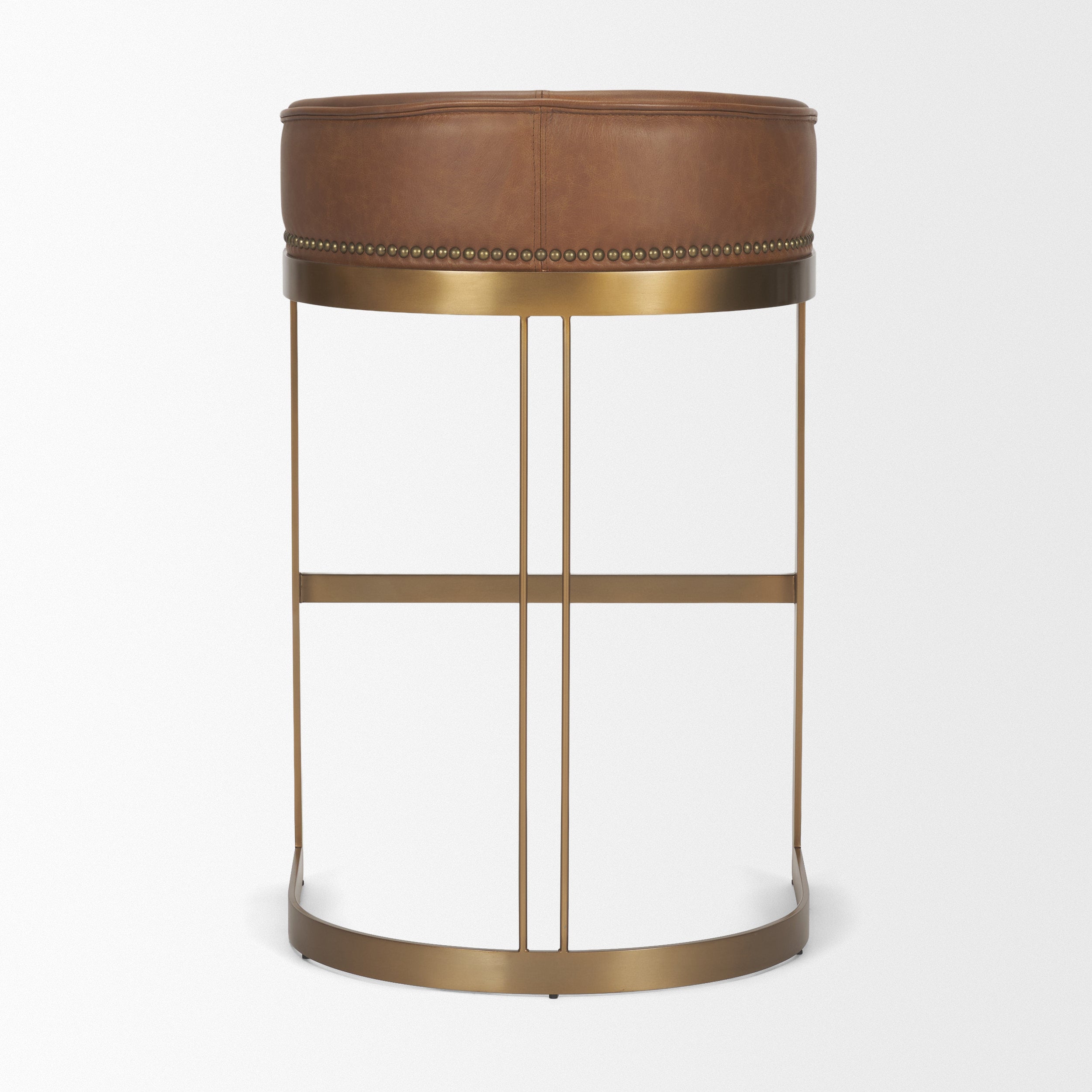 Hollyfield II Leather Seat Gold Metal Base Bar Stool