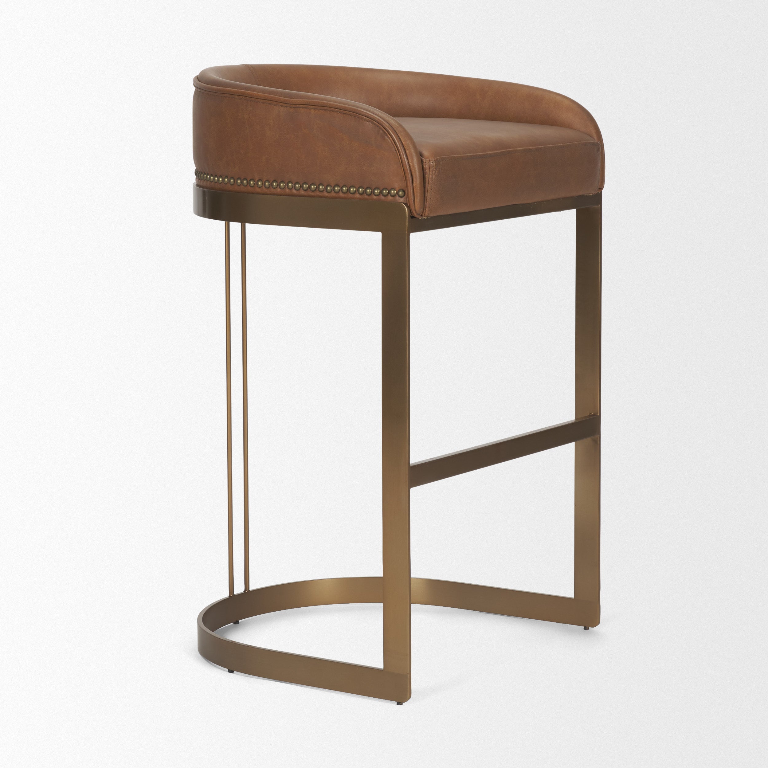 Hollyfield II Leather Seat Gold Metal Base Bar Stool