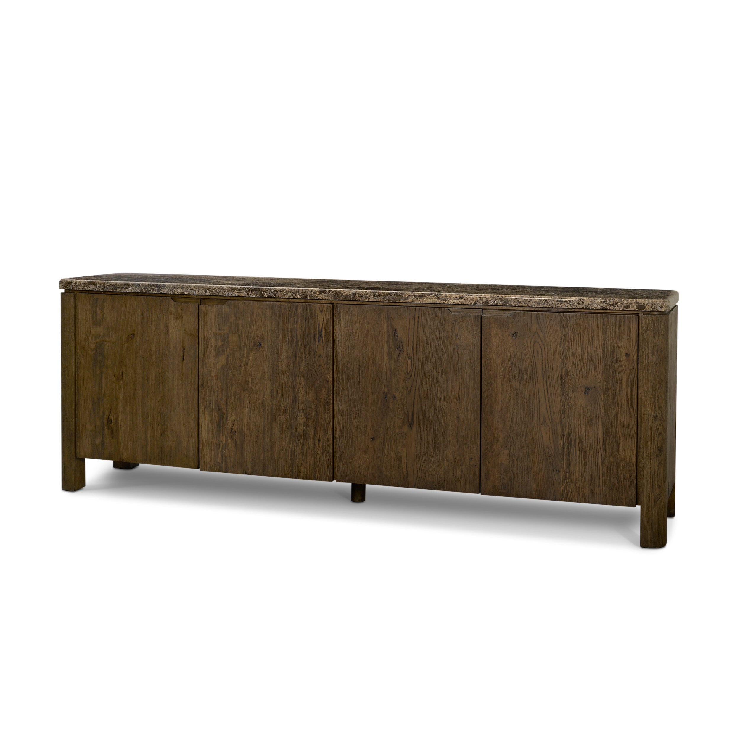 Kendrix Dark Brown Oak Wood Cappuccino Marble 4 Door Closed Sideboard