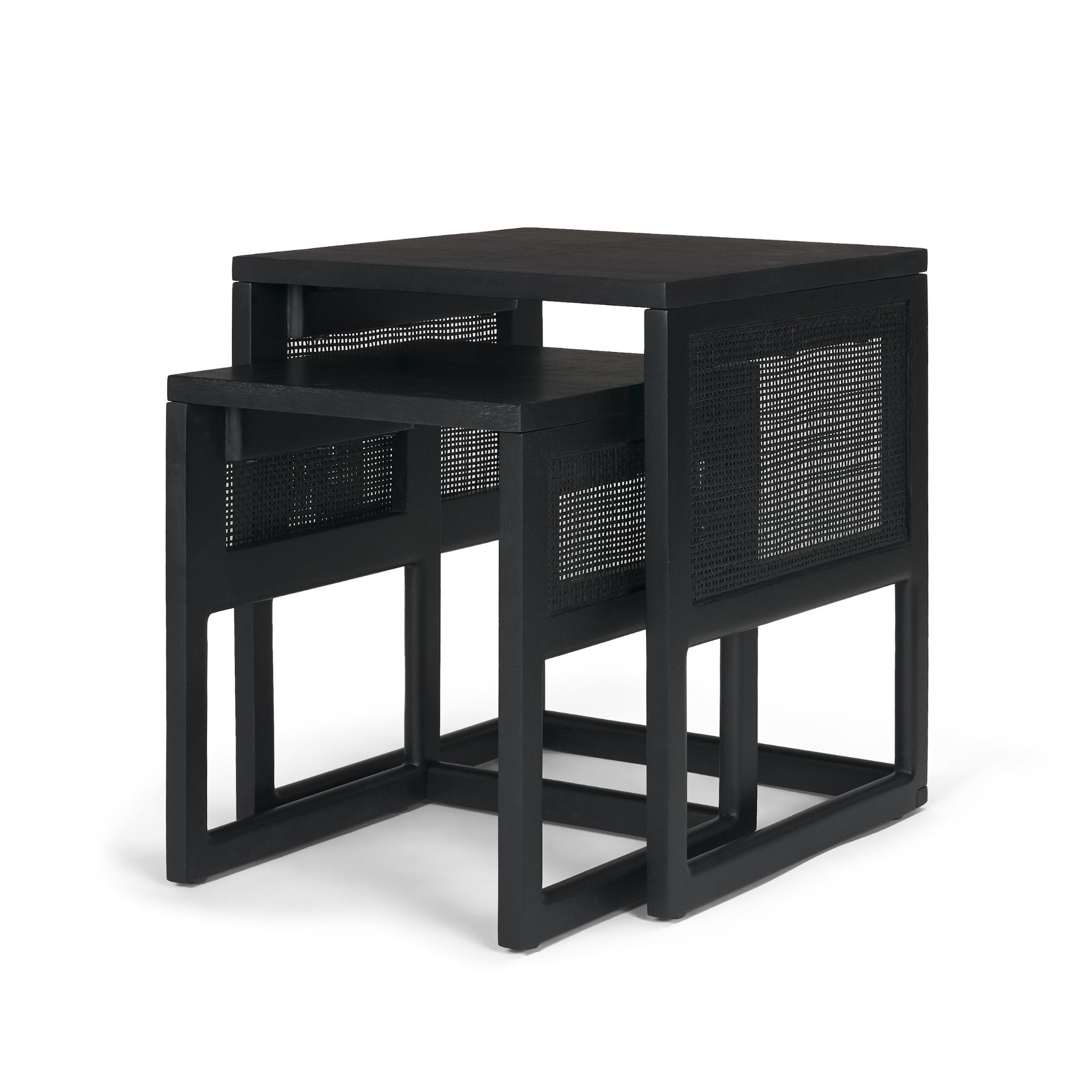 Grier Black Wood with Black Cane Nesting Accent Tables - Set of 2