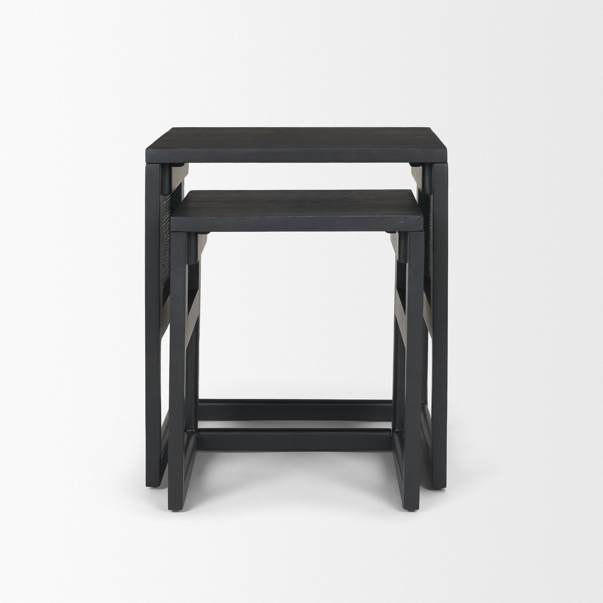 Grier Black Wood with Black Cane Nesting Accent Tables - Set of 2