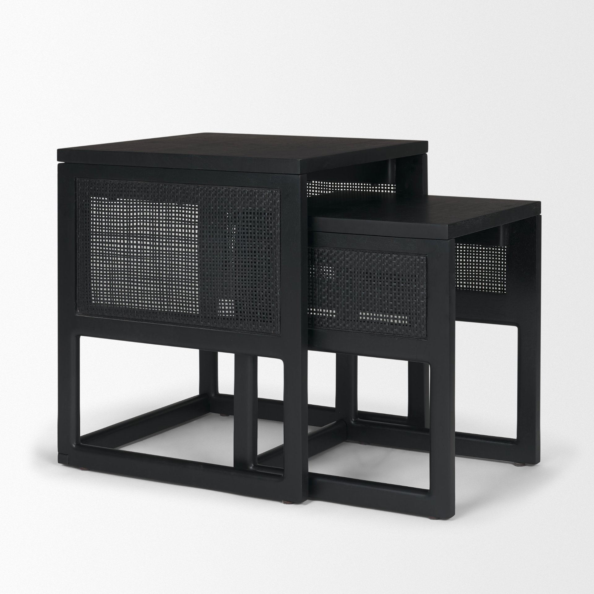Grier Black Wood with Black Cane Nesting Accent Tables - Set of 2
