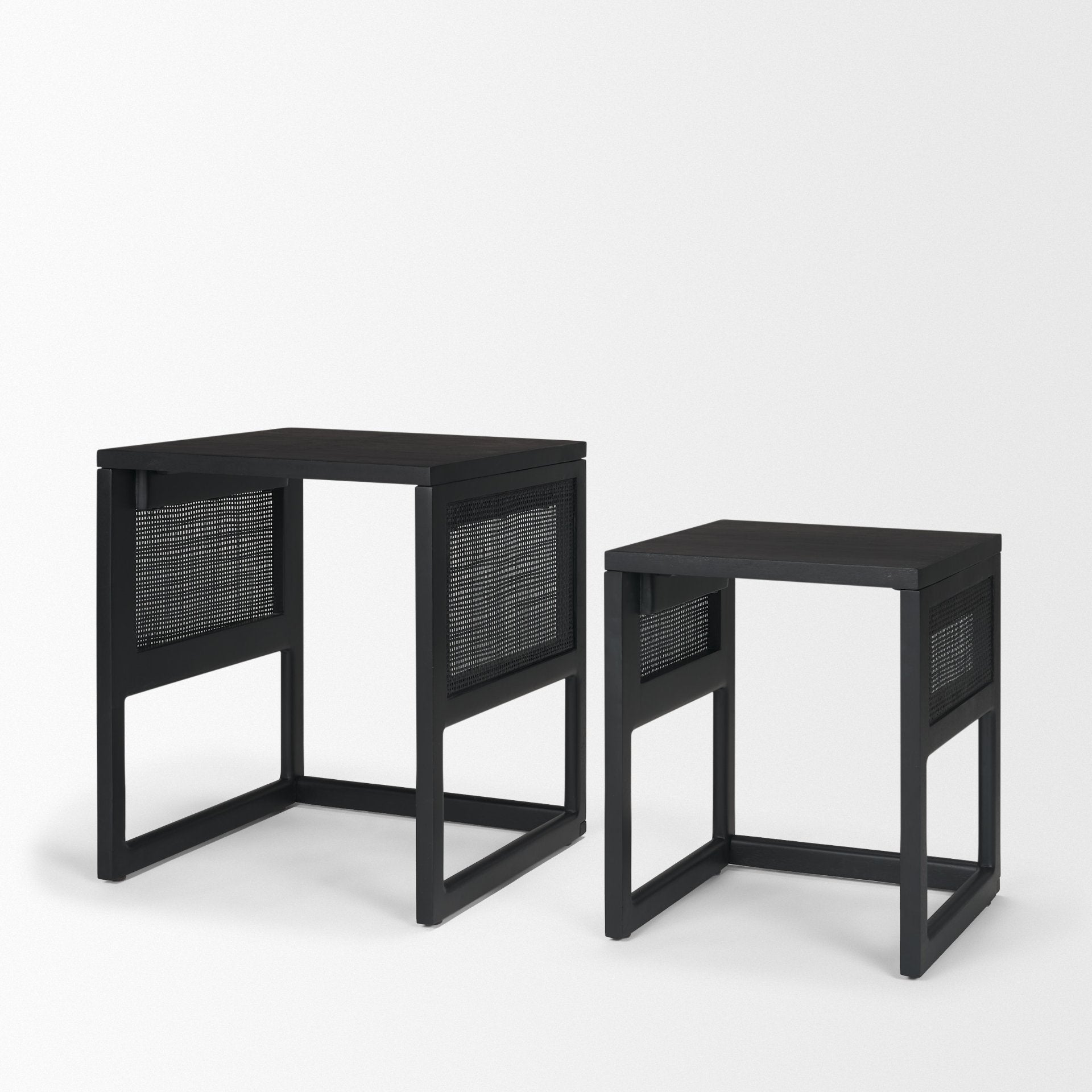 Grier Black Wood with Black Cane Nesting Accent Tables - Set of 2