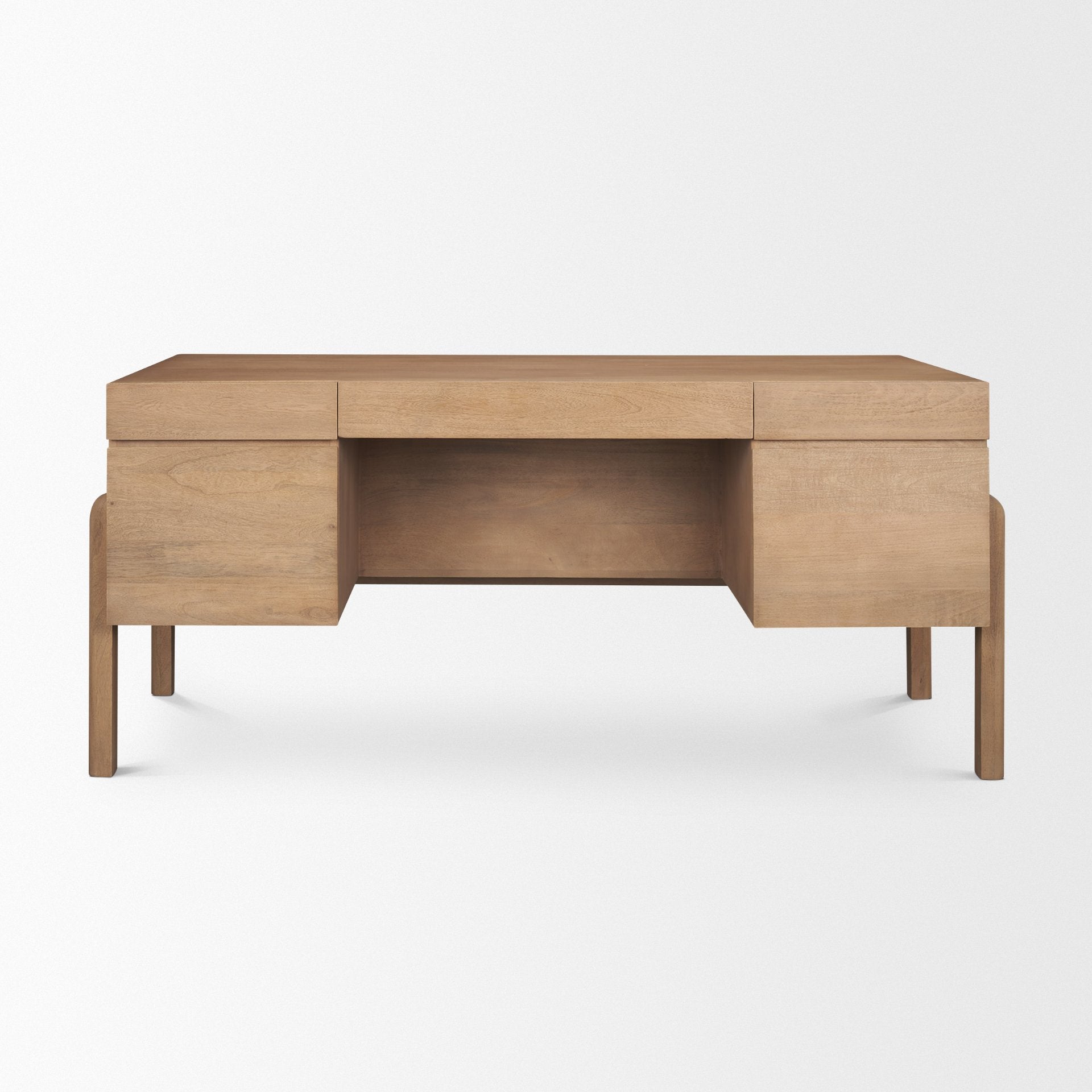Trellyn Light Brown Solid Wood Carved Woven Desk