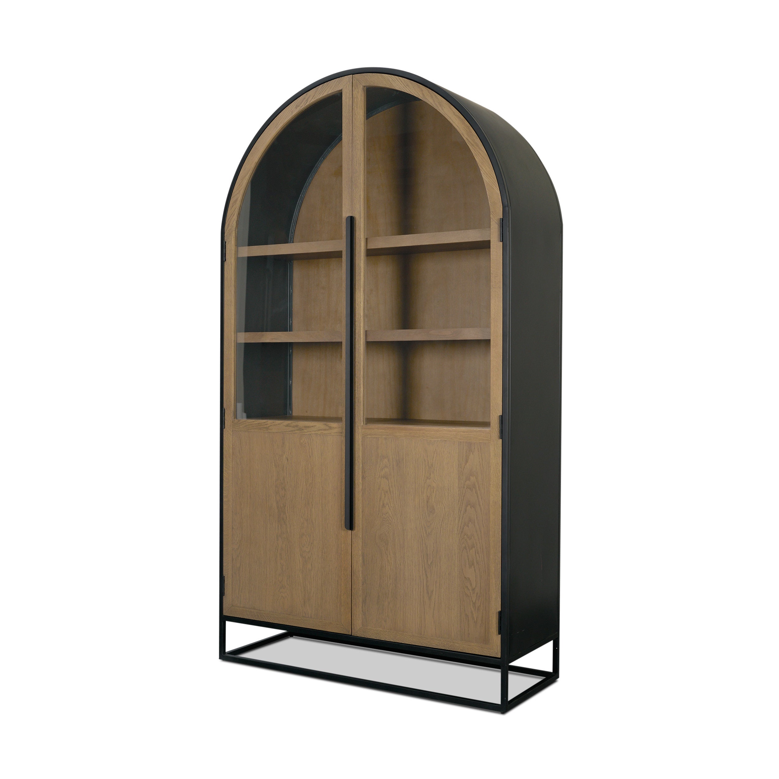 Sloan Light Brown with Black Metal Frame Arched Cabinet