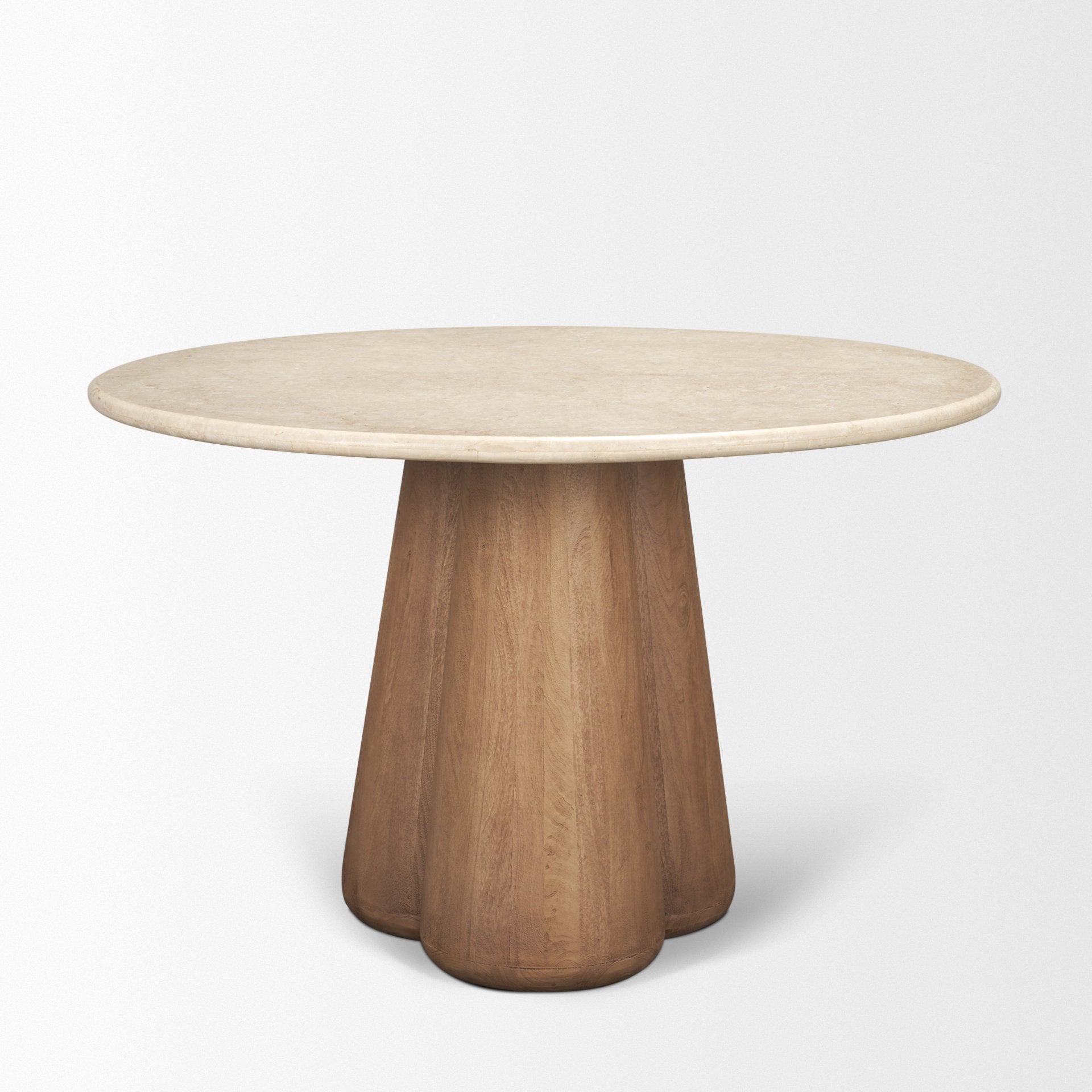 Marilyn 48" Botticino Marble with Light Brown Wood Base Dining Table