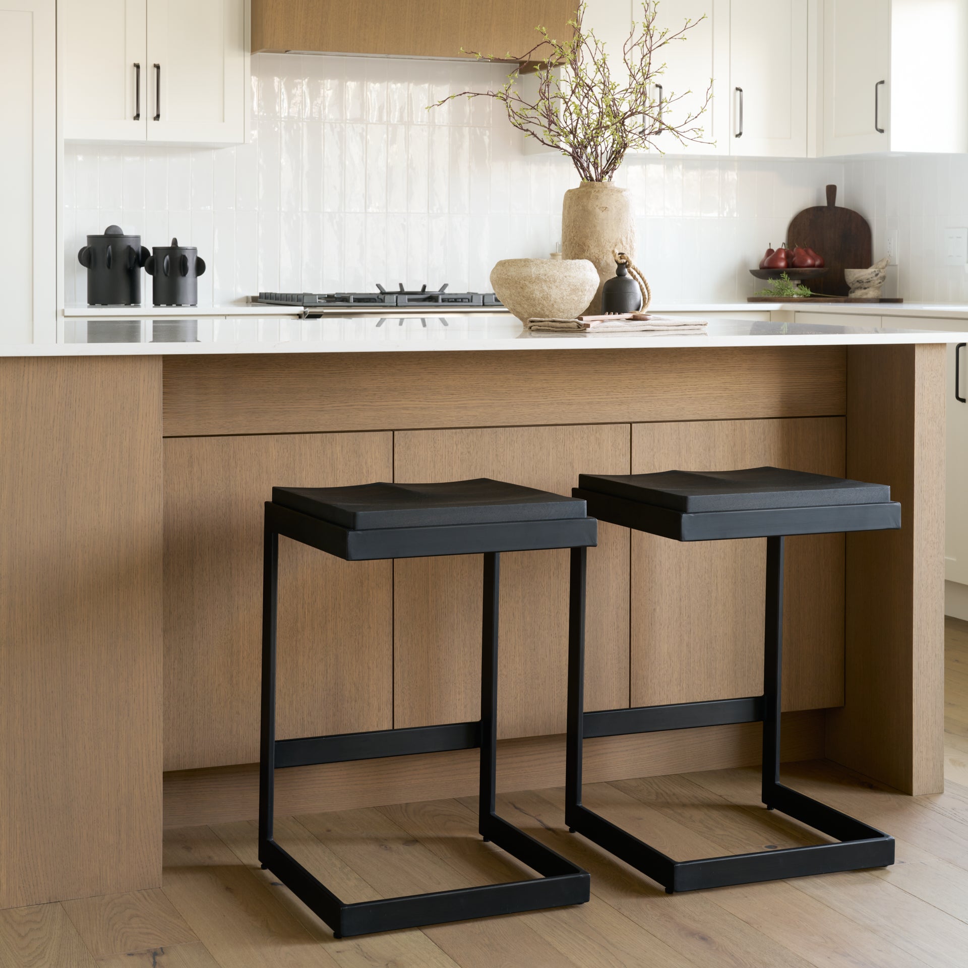 Kiran Wood with Metal Base C-Shape Counter Stool