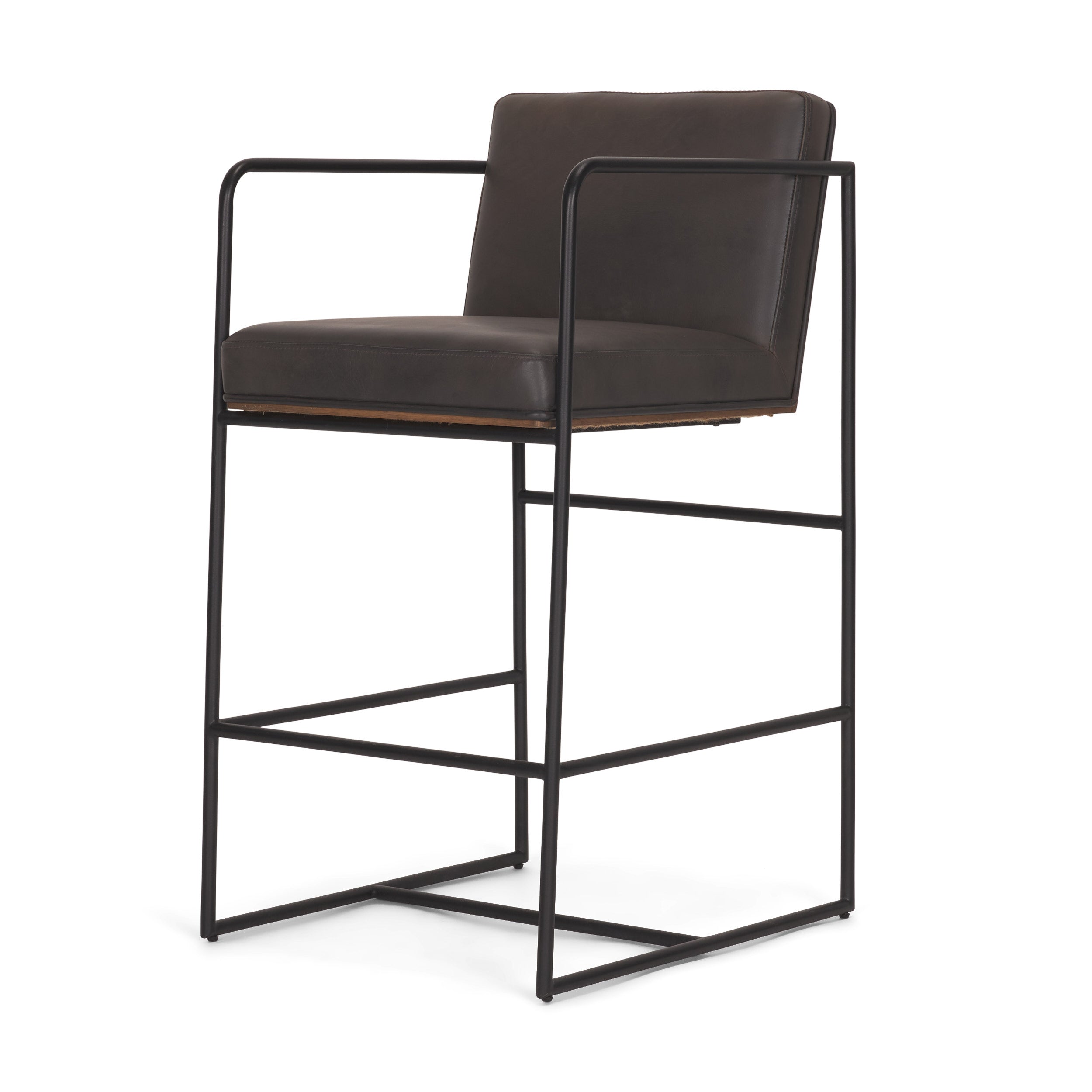 Stamford 36"H Leather Seat with Wood Back Metal Counter Stool