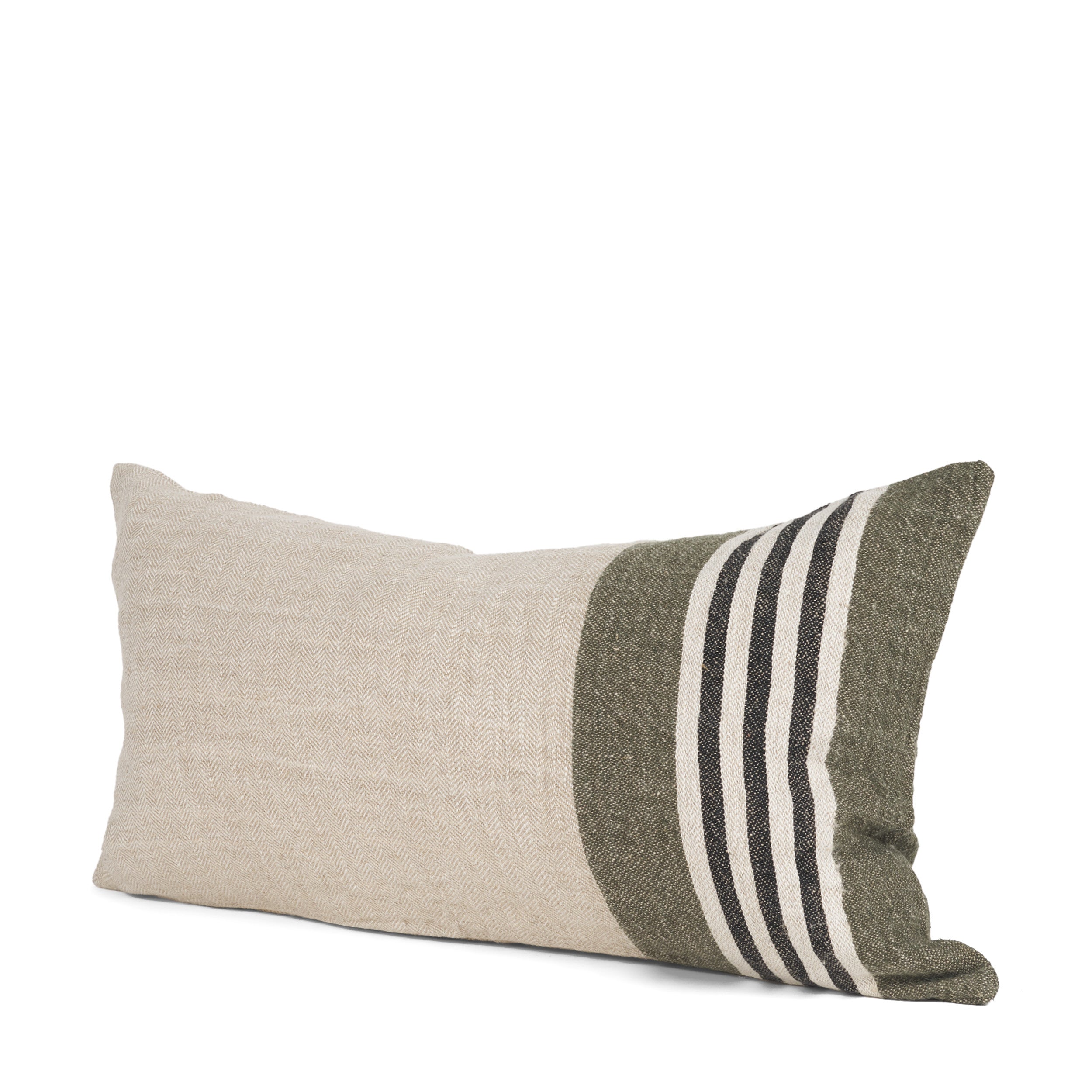 Hunter 14x26 Lumbar Oatmeal with Green Stripe Decorative Pillow Cover