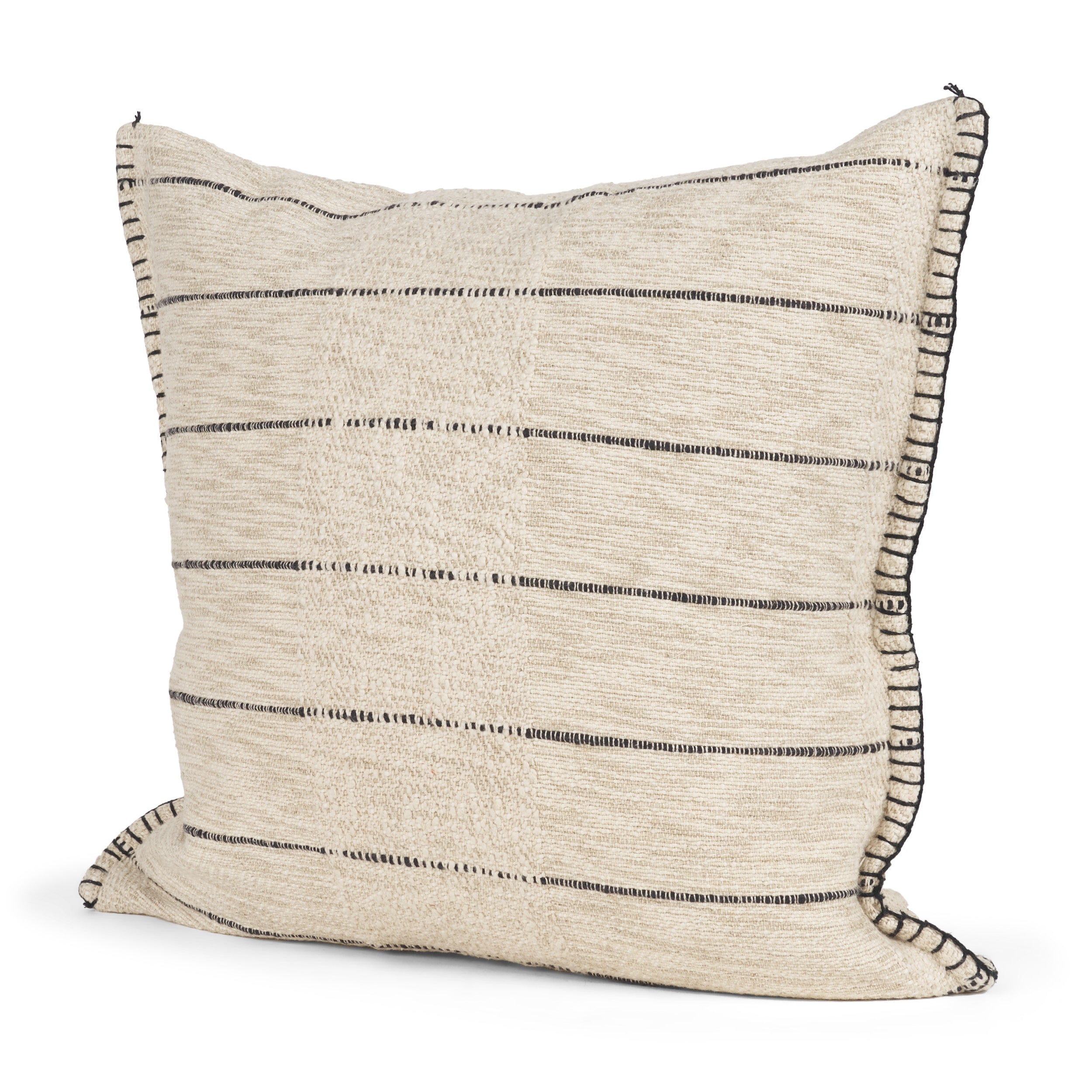 Lyle Oatmeal with Black Stripes Decorative Pillow Cover