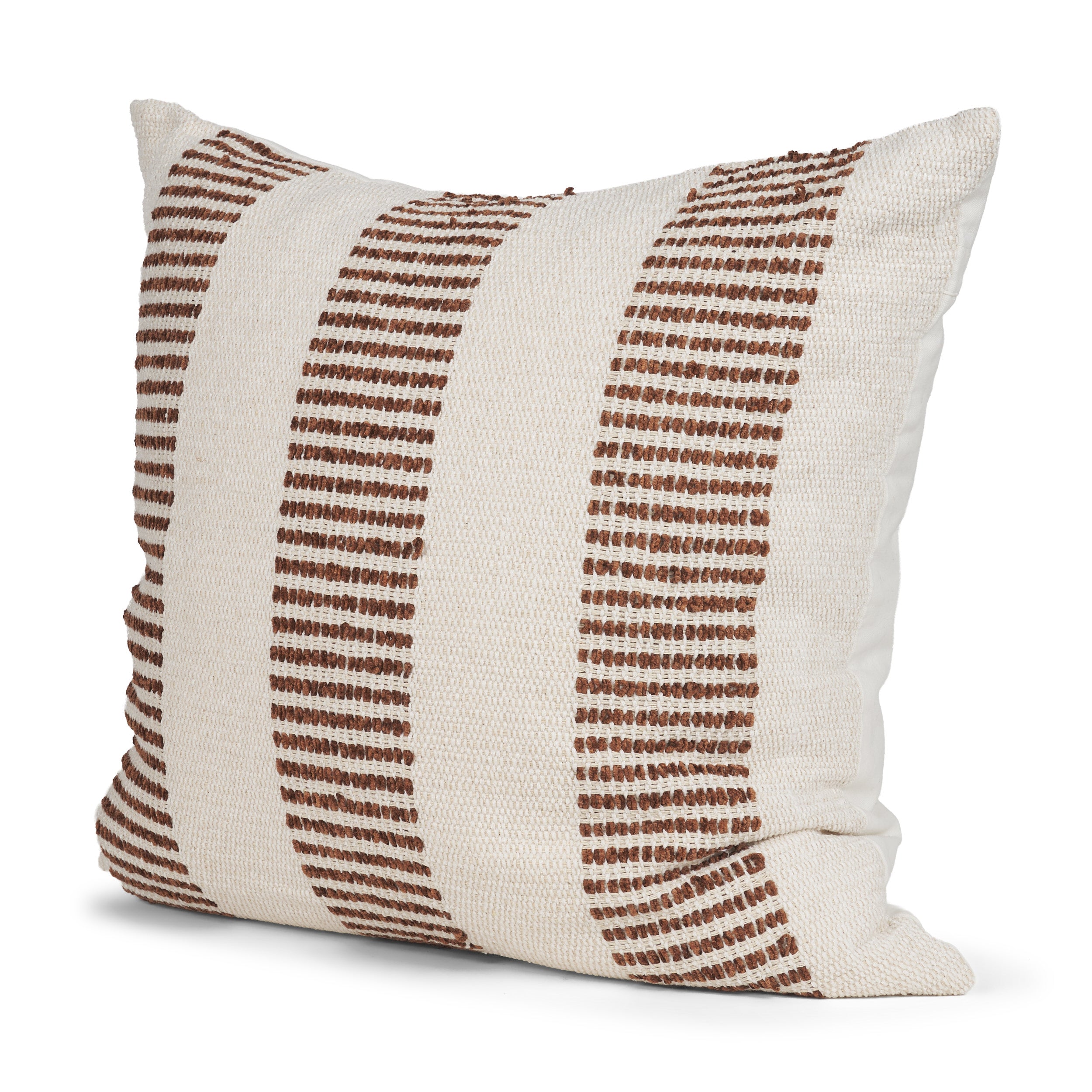 Levon Lumbar Plush Cream with Orange Dashed Stripes Decorative Pillow Cover