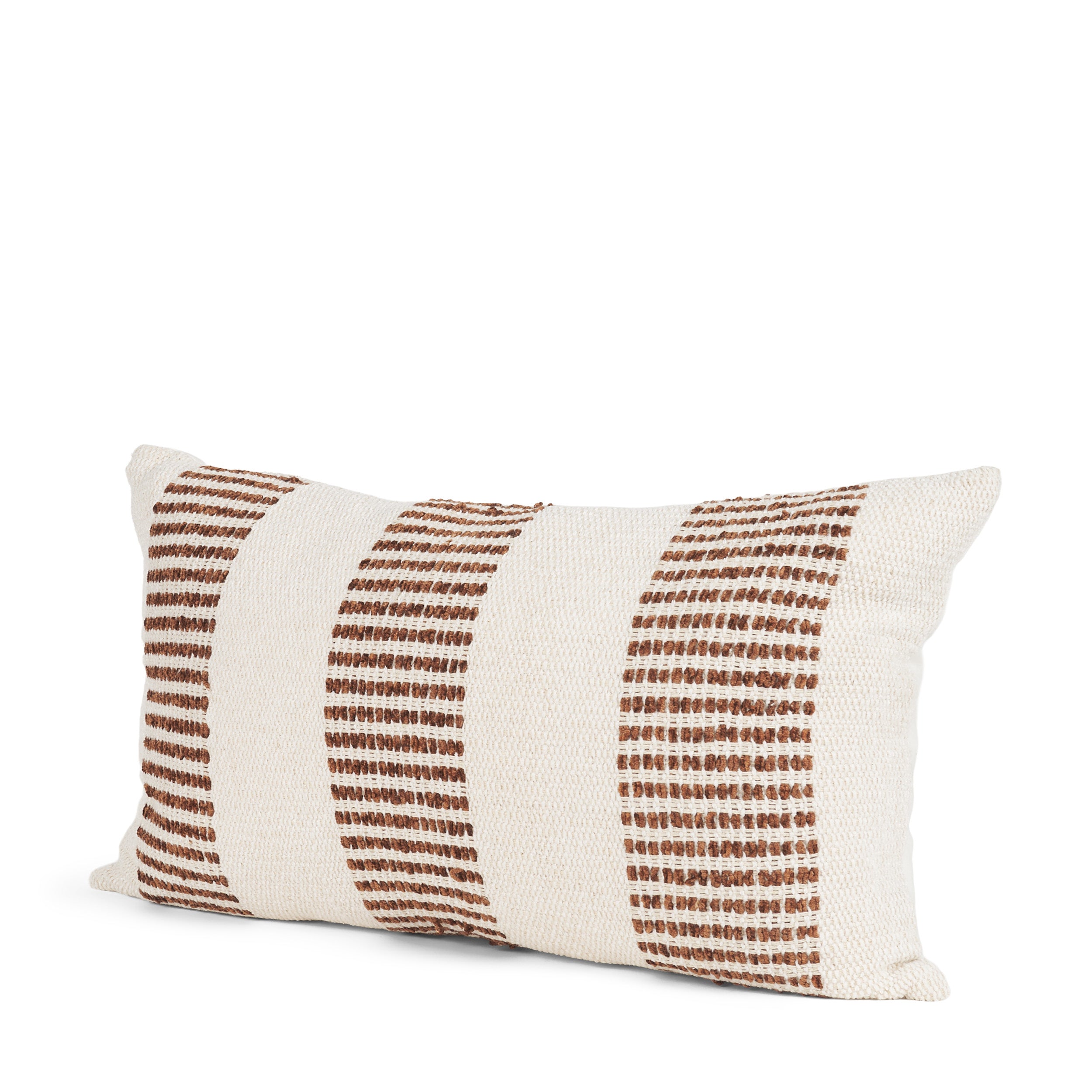 Levon Lumbar Plush Cream with Orange Dashed Stripes Decorative Pillow Cover